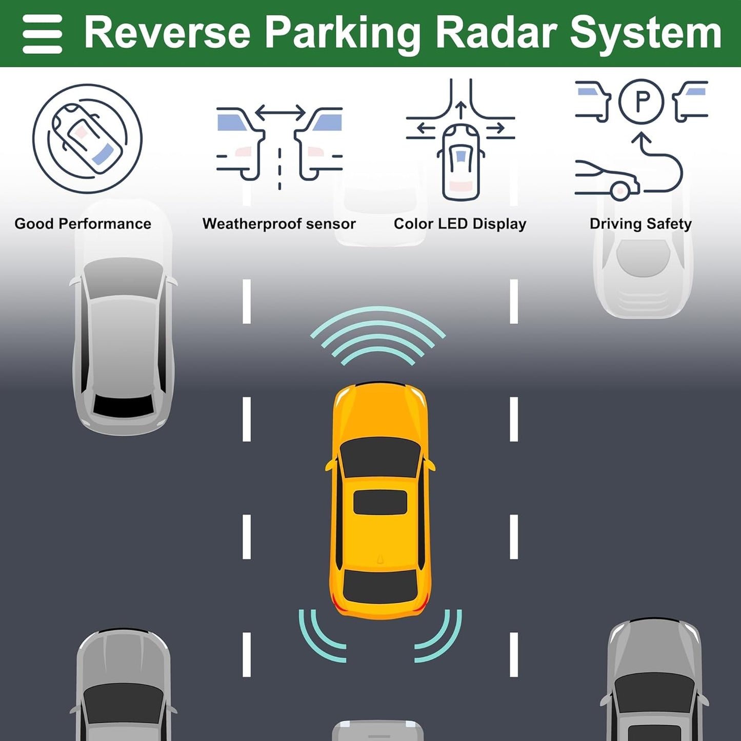Motoforti Auto Vehicle Reverse Backup Radar System Reverse Parking Sensors Sound Warning Alarm Buzzer Reminder Distance Detection Black 8 Parking Sensors