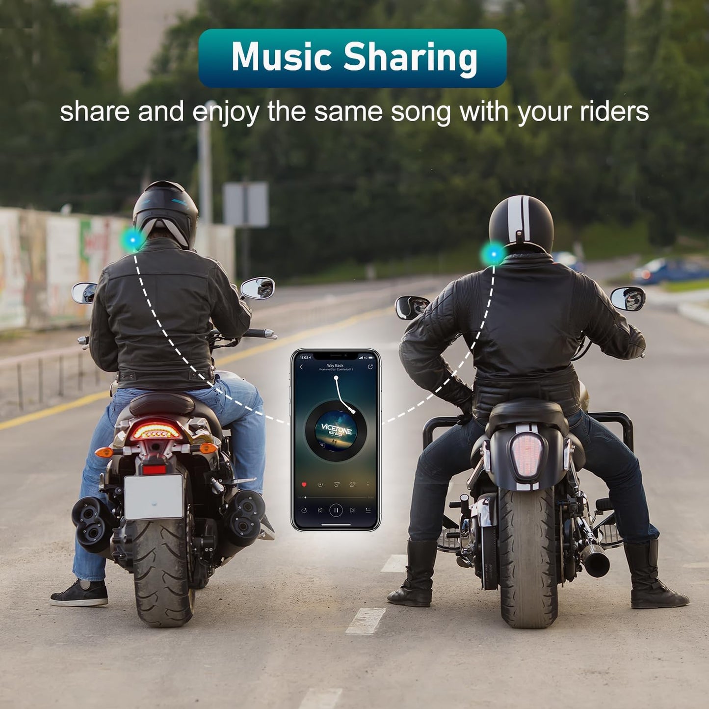 TK-X4SC Motorcycle Bluetooth Headset, 6 Riders 2000m Helmet Intercom with Music Share/Top-Tier Noise Reduction/LCD Screen/HiFi Stereo Sound,Universal Communication System Headphones(2 Pack)