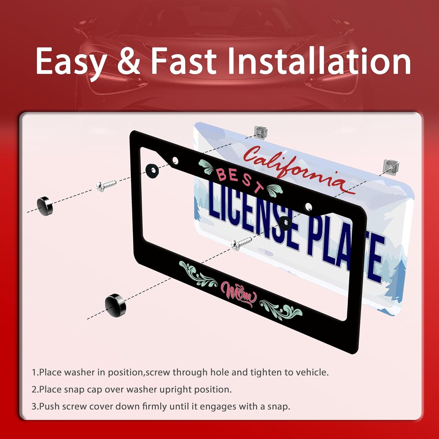 Best mom License Plate Frame Love mom License Plate Frames Stainless Steel Accessories Cars Decor with 2 Holes and Screws Fits Standard US CA Vehicles Size 12.2 x 6 Inches