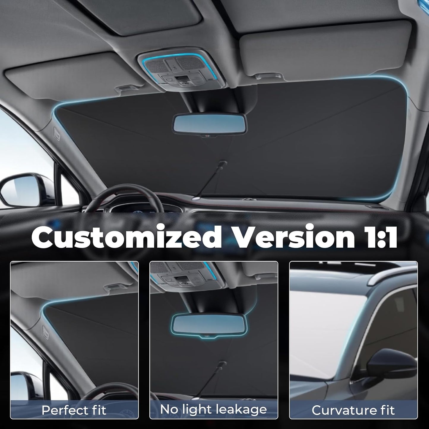 Windshield Sun Shade Umbrella: for Volvo XC60-2018-2024 - Front Custom Car Window Shades - Double Thickened Foldable Volvo XC60 Sunshades Block UV Keep Cool