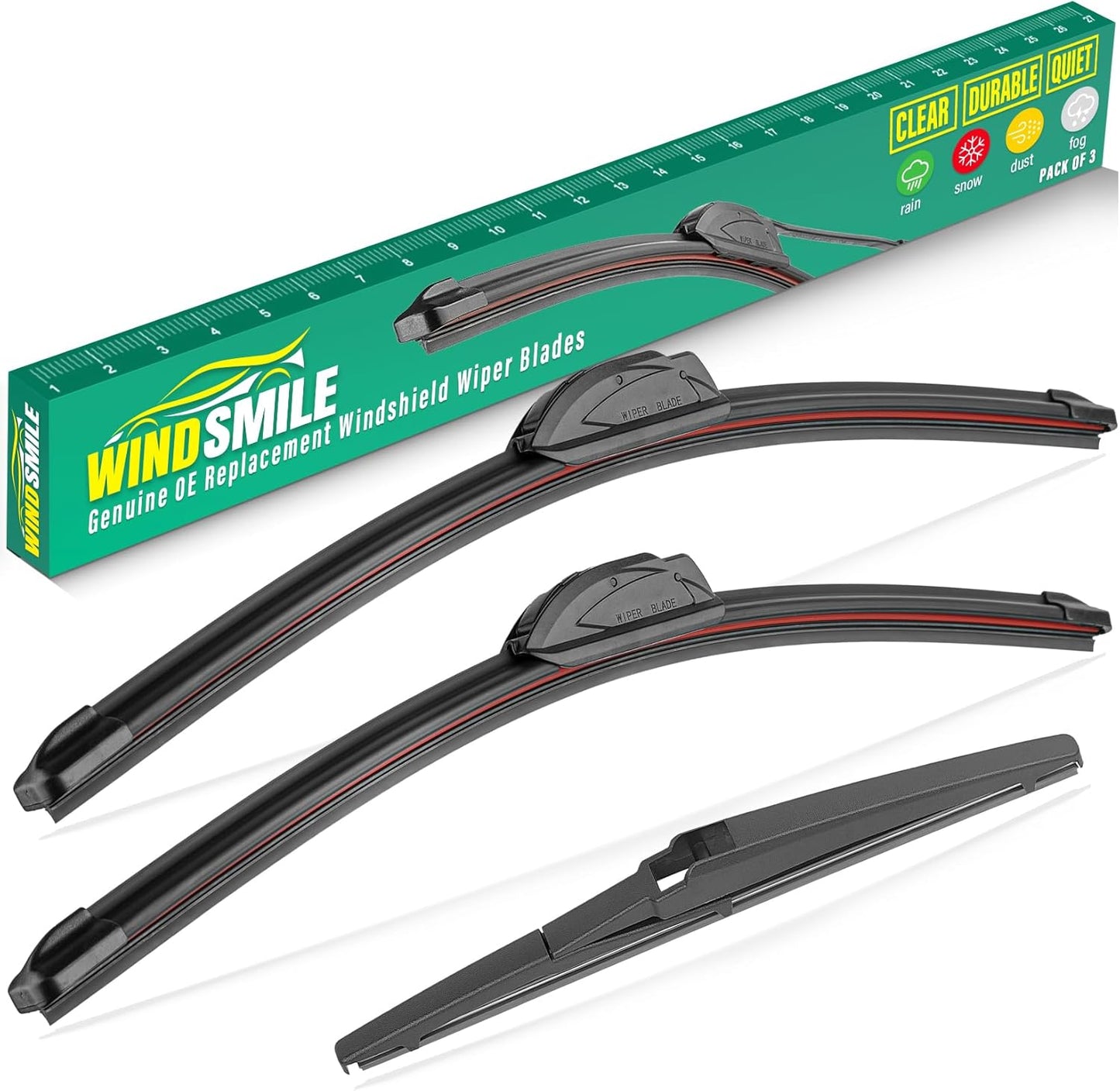 26" 16" 11" Windshield Wiper Blades Replacement for Hyundai Kona 2018 2019 2020 2021 2022 2023 Kona Electric Premium All Weather Front Rear Wipers Set - OEM Quality (Pack of 3)
