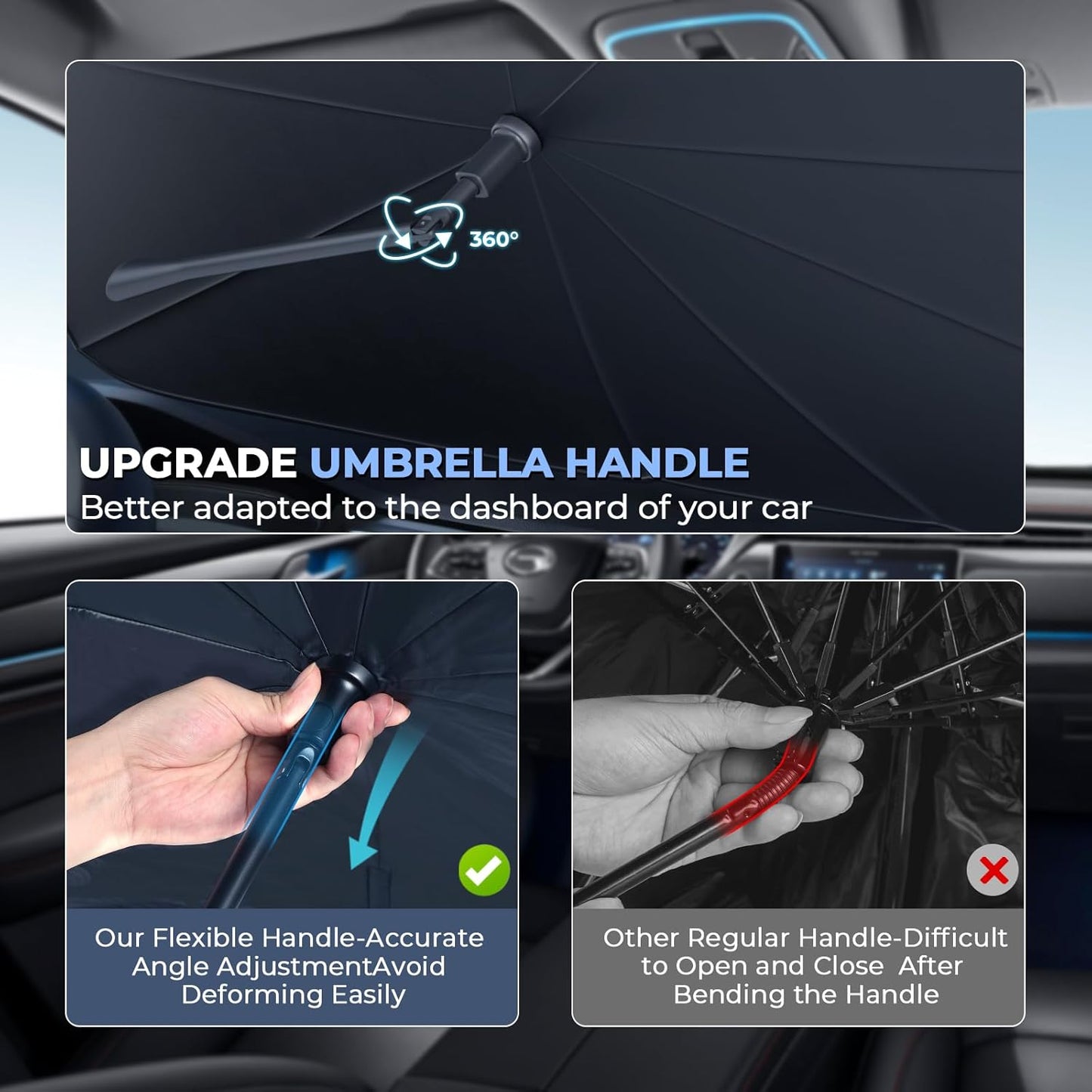 Windshield Sun Shade Umbrella: Custom Fit for 2016-2019 Audi Q7 Premium, Premium Plus, Prestige, TDI, TFSI, e-tron (Type 4M) - Double Thickened Foldable Front Window Sunshade, UV & Heat Protection