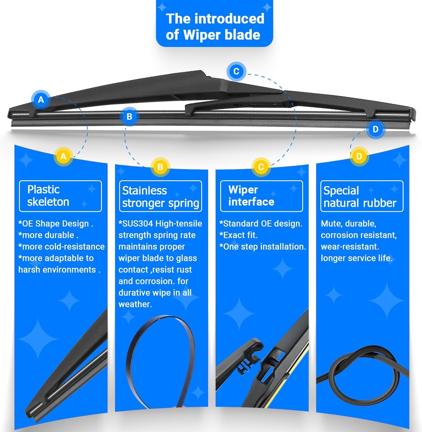Windshield Wiper Blades Replacement for Toyota Highlander 2008-2019 Original Factory Quality Front Rear Wipers Blade Set for My Car - 26" 20" 12" (Pack of 3)