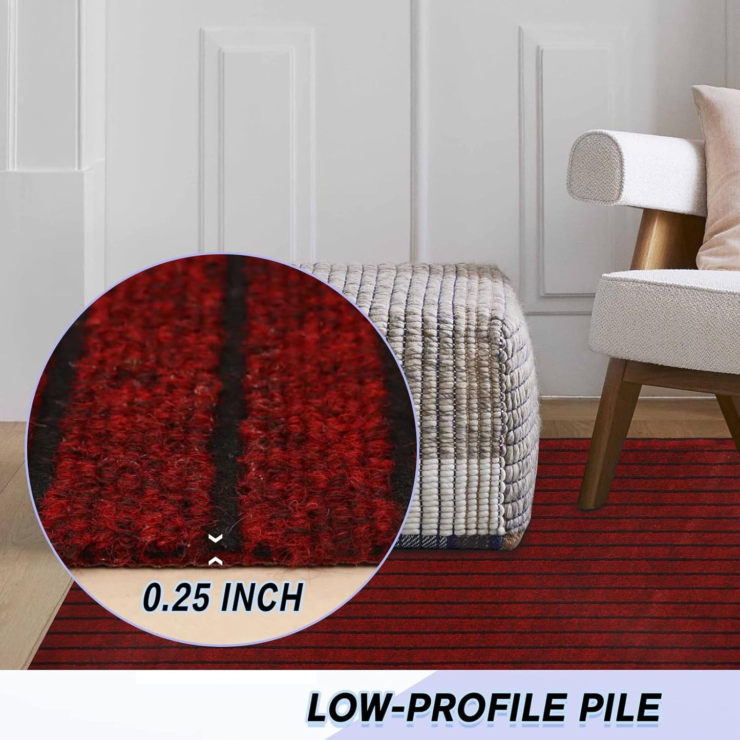 Custom Size Backed Non-Slip Area Rugs Runner, Easy Clean, Waterproof Runner Rugs for Hallway Entryway, Kitchen, Laundry, 2FT x 2FT, Red Stripe