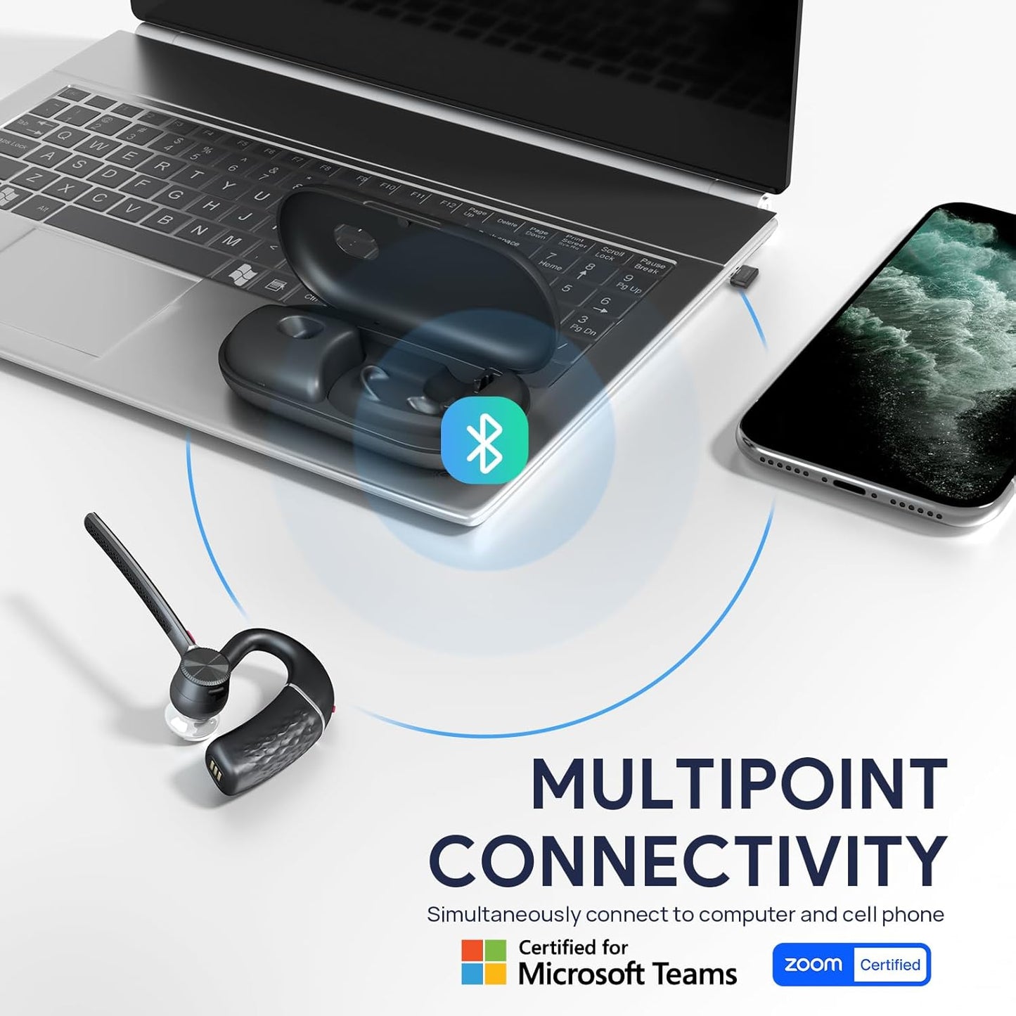 Yealink Bluetooth Headset BH71 Pro,Teams Zoom Certified,Bluetooth Earpiece with Noise Canceling Microphones,Wireless Single Ear Headset with Charging Case,Connect Mobile/Mac/PC,USB-A Dongle