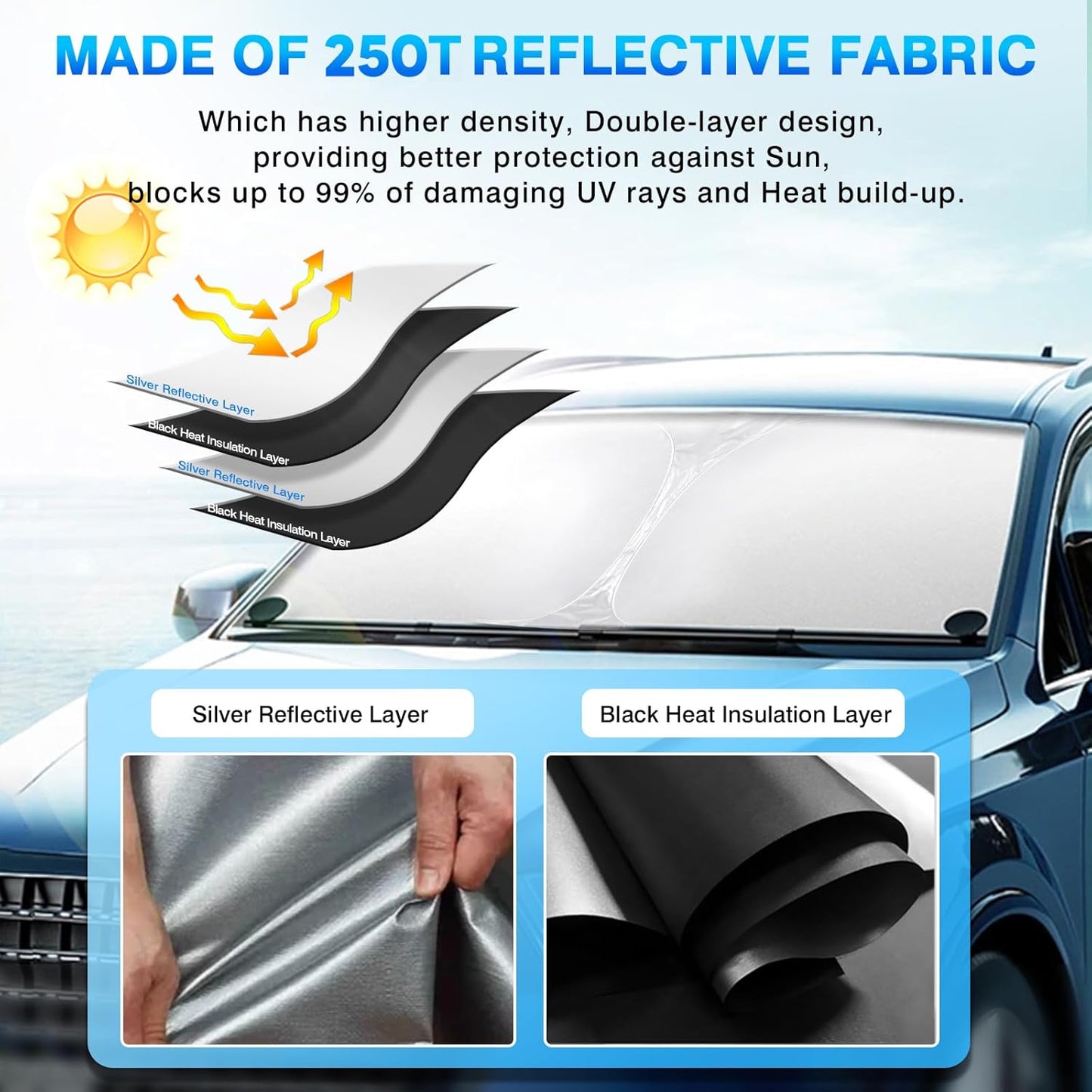 KUST Windshield Sun Shade for Genesis GV70 Accessories 2022-2025 2026 Sunshade Window Sun Visor Protector Foldable Blocks UV Rays Keep Your Car Cooler