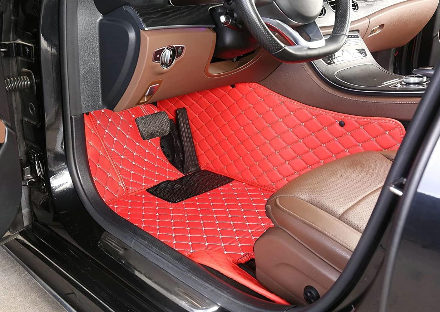Custom Artificial Leather Waterproof All-Weather Car Floor Mats Fit for 99% Sedan SUV Sports Car Vehicle Car Mat (Orange Black Beige)