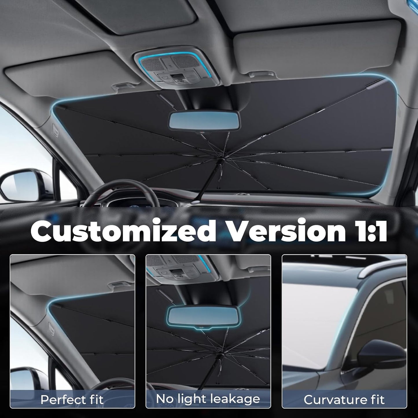 Windshield Sun Shade Umbrella: for Ford Bronco-Sport-2021-2024 - Front Custom Car Window Shades - Foldable Bronco Sport Sunshades Block UV Keep Cool