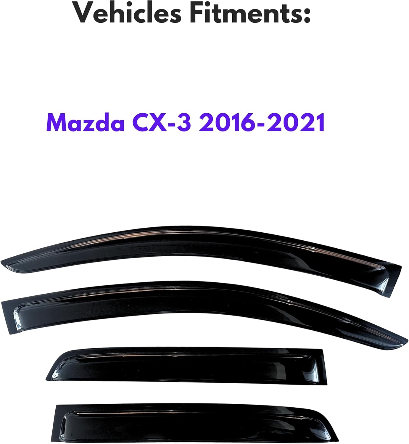KPY Window Visor Compatible with Mazda CX-3 2016-2021 (CX3), 4PC Rain Guard Side Window Vent Deflectors Tape-On Mugen Style, 2016 2017 2018 2019 2020 2021