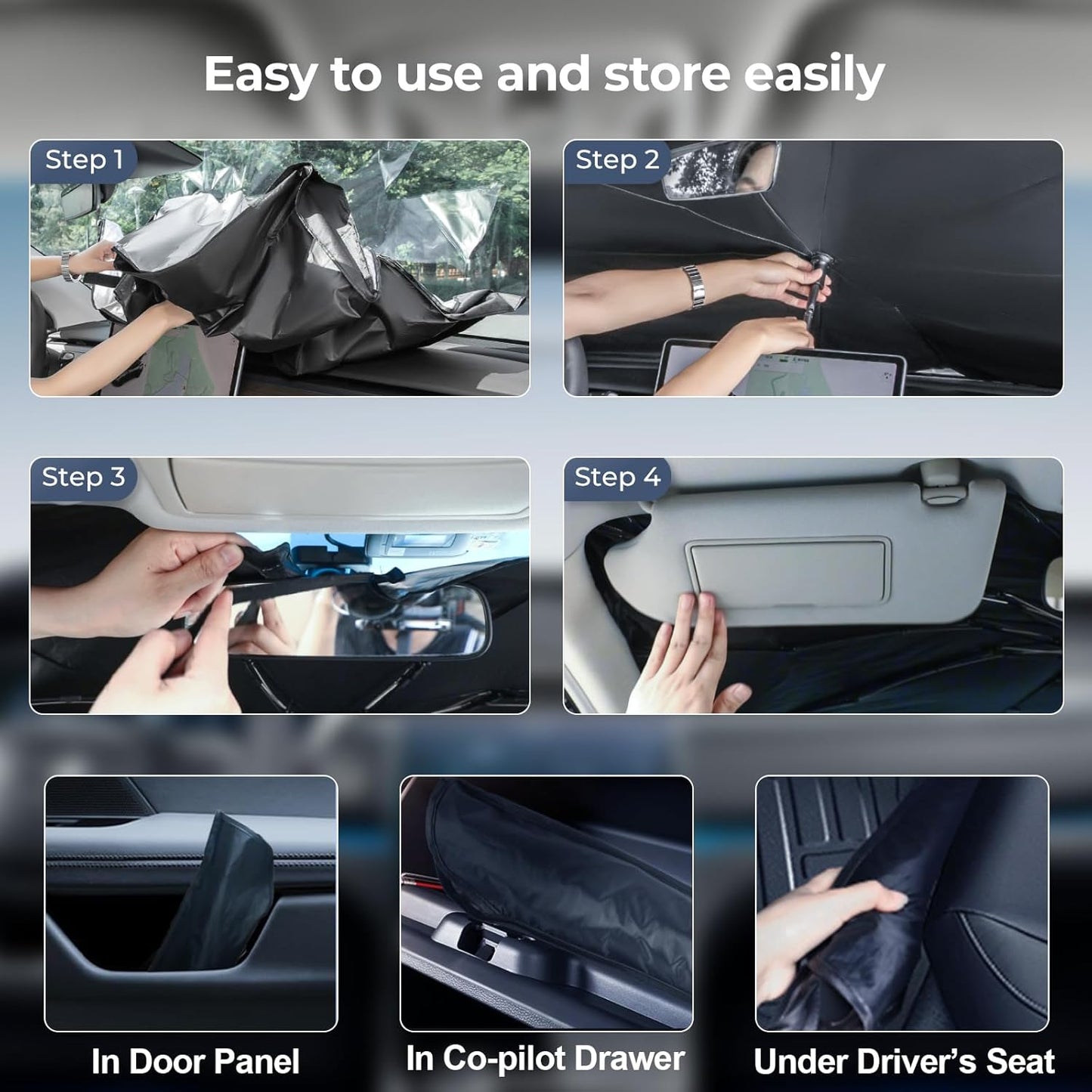 Windshield Sun Shade Umbrella: Custom Fit for 2016-2019 Audi Q7 Premium, Premium Plus, Prestige, TDI, TFSI, e-tron (Type 4M) - Double Thickened Foldable Front Window Sunshade, UV & Heat Protection