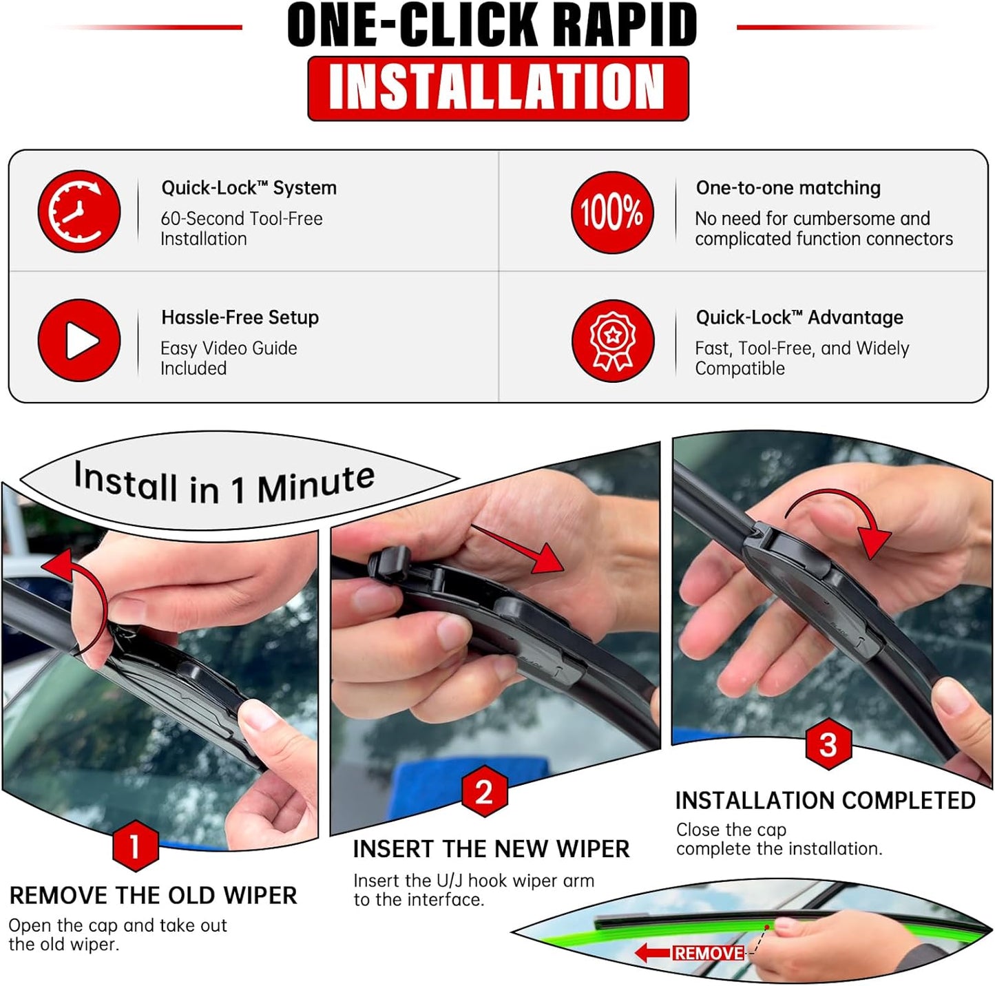 Windshield Wiper Blades Replacement for Hyundai Tucson 2010 2011 2012 2013 2014 2015 Original Factory Quality Front Rear Wipers Blade Set for My Car - 26" 16" 12" (Set of 3)
