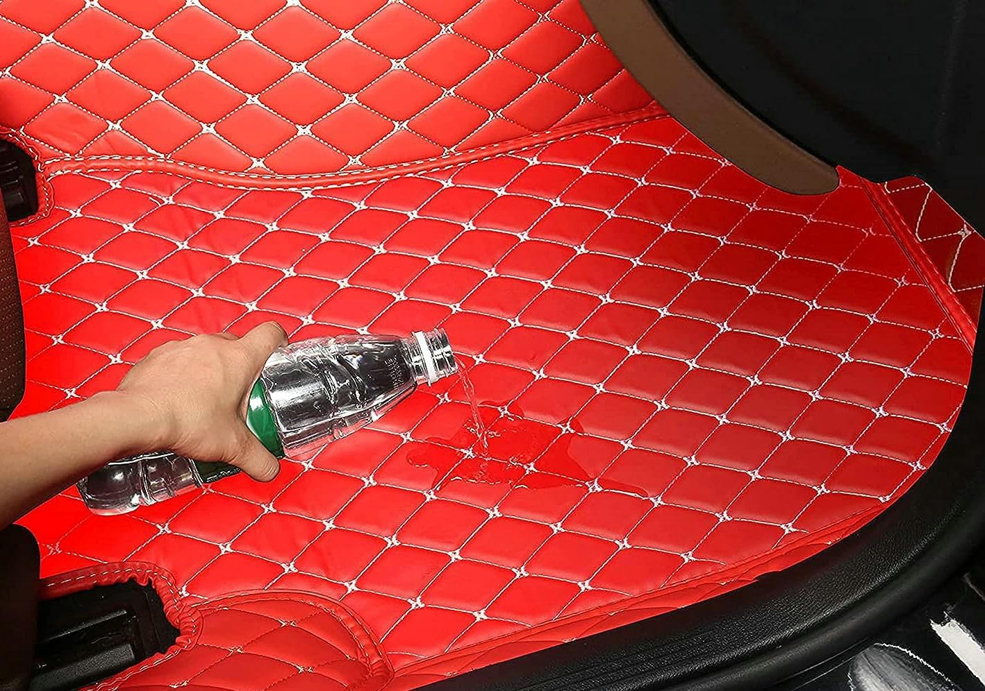 Custom Artificial Leather Waterproof All-Weather Car Floor Mats Fit for 99% Sedan SUV Sports Car Vehicle Car Mat (Black red bar)