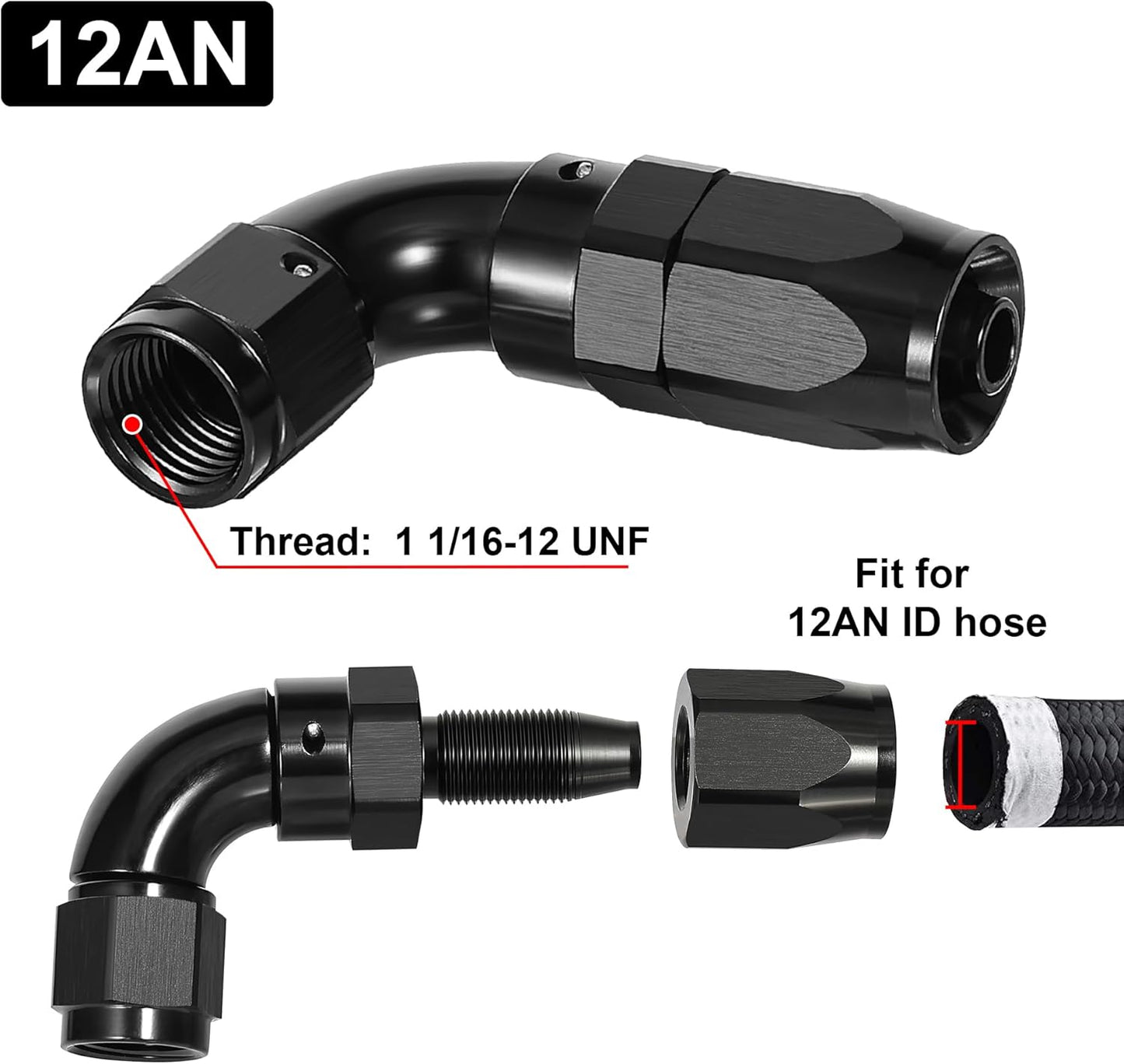 EVIL ENERGY 12AN 90 Degree One Piece Full Flow Hose End Fitting Swivel For CPE Braided Hose