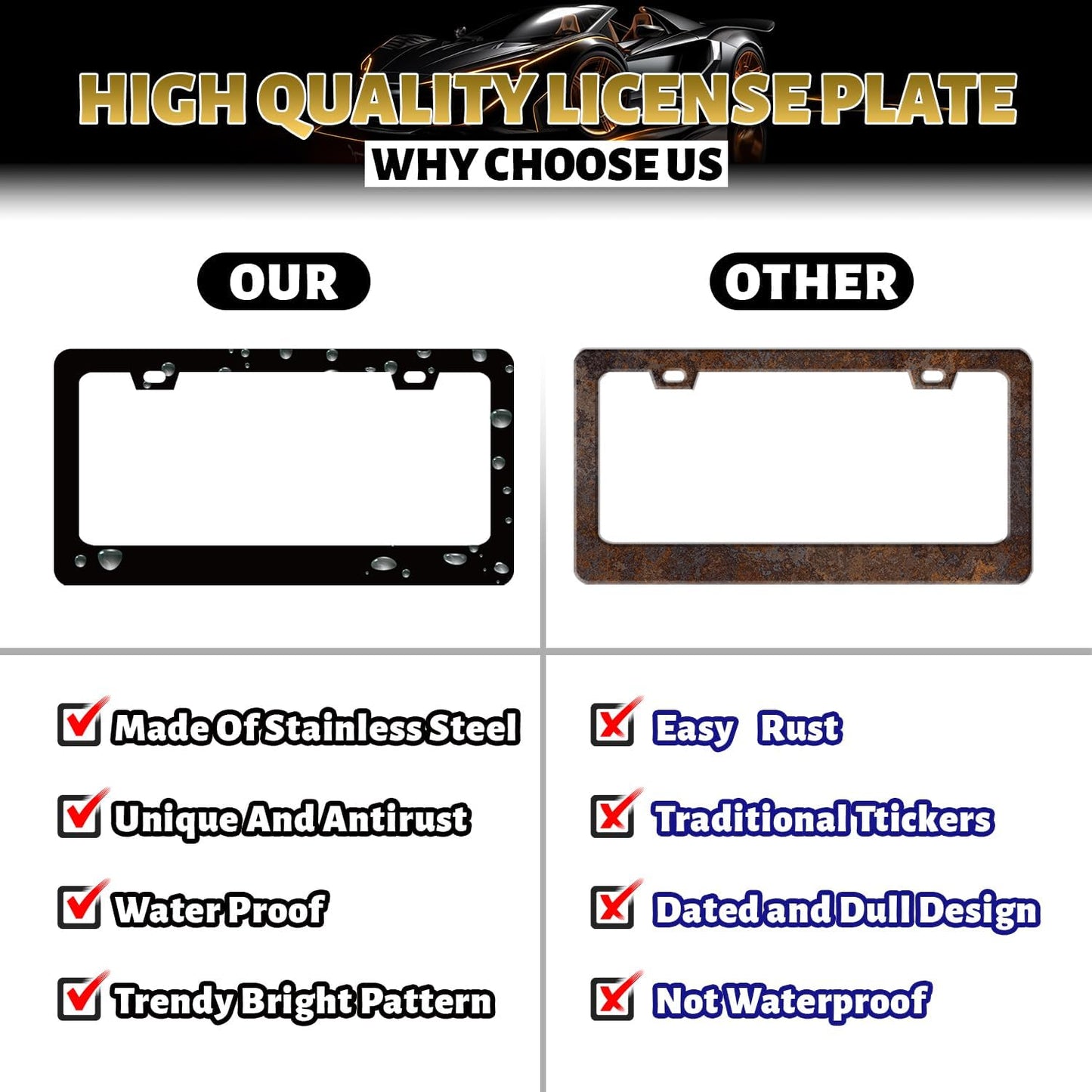 Waves Starry Sky Galaxy License Plate Frame Galaxy License Plate Holder Stainless Steel Funny Colorful Car Accessories Decoration 6.3" X 12.3" with 2 Holes Screws