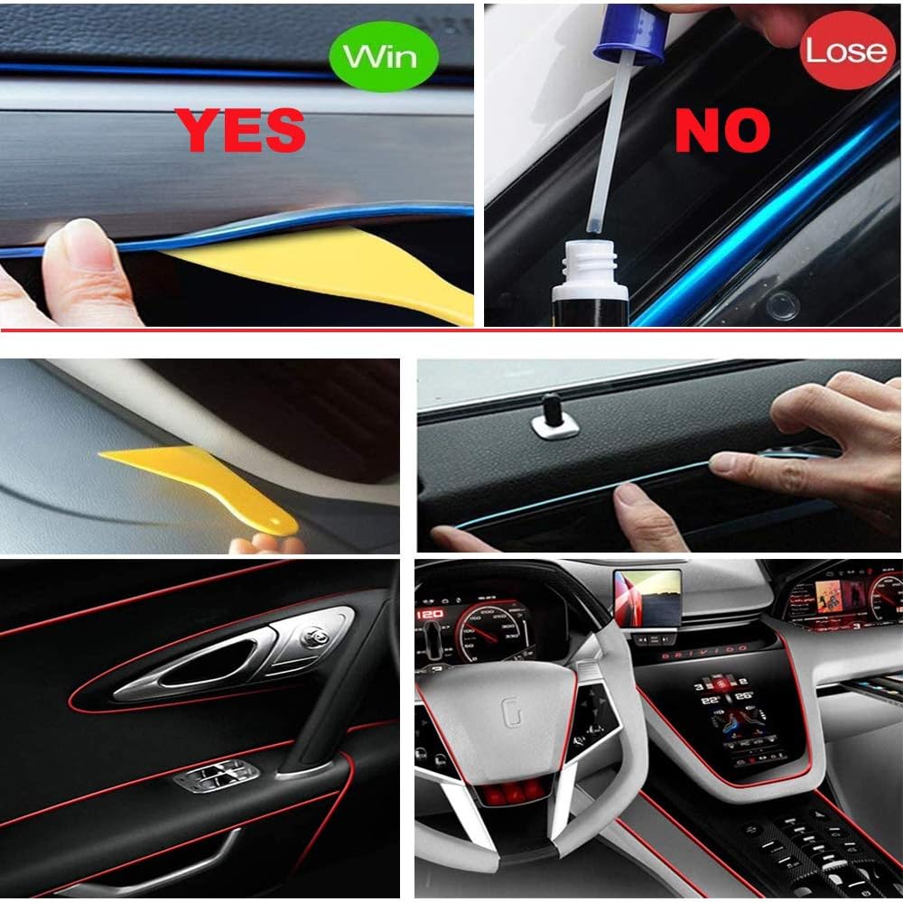 El Wire Orange Interior Car LED Strip Lights, 3M Neon Wire USB 5V with Fuse Protection for Automotive Interior Decoration, with 6mm Sewing Edge