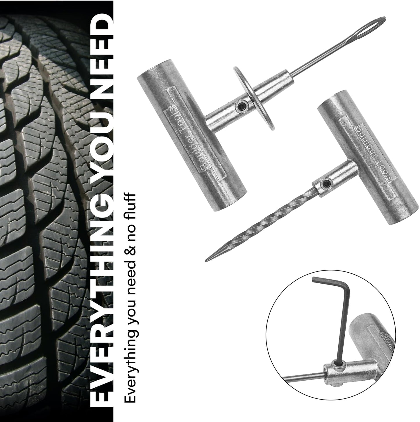 Boulder Tools - Compact Tire Repair kit with Molle Storage Pouch. Heavy Duty Universal Tire Plug Kit, Easily Stores Inside Your UTV, ATV, Truck, Motorcycle, Overlanding Gear or RV