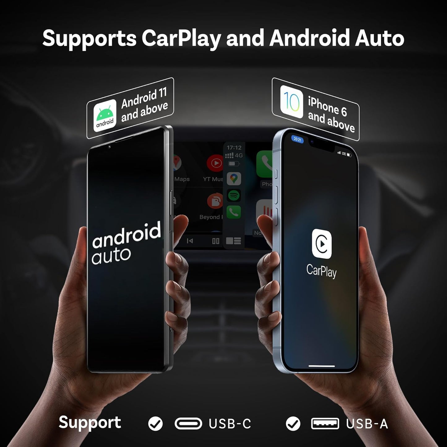OTTOCAST Mini Wireless Carplay Adapter 2025 for Apple iPhone/Android Auto, Convert Wired to Wireless Car Play for Older Cars USB Design Plug & Play, Multi-User Seamless Connection for iOS 10+ (Black)