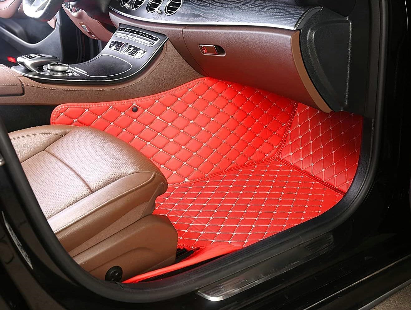 Custom Artificial Leather Waterproof All-Weather Car Floor Mats Fit for 99% Sedan SUV Sports Car Vehicle Car Mat (Purple Black Beige)