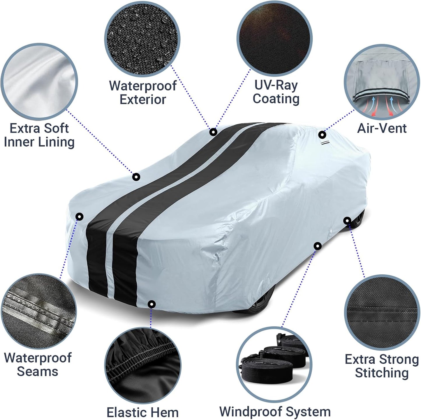 iCarCover Custom Car Cover for Chevy Aerosedan Fleetline (1941-1948) Waterproof All Weather Rain Snow UV Sun Protector Full Exterior Indoor Outdoor Car Cover (Stripe - Gray/Black)