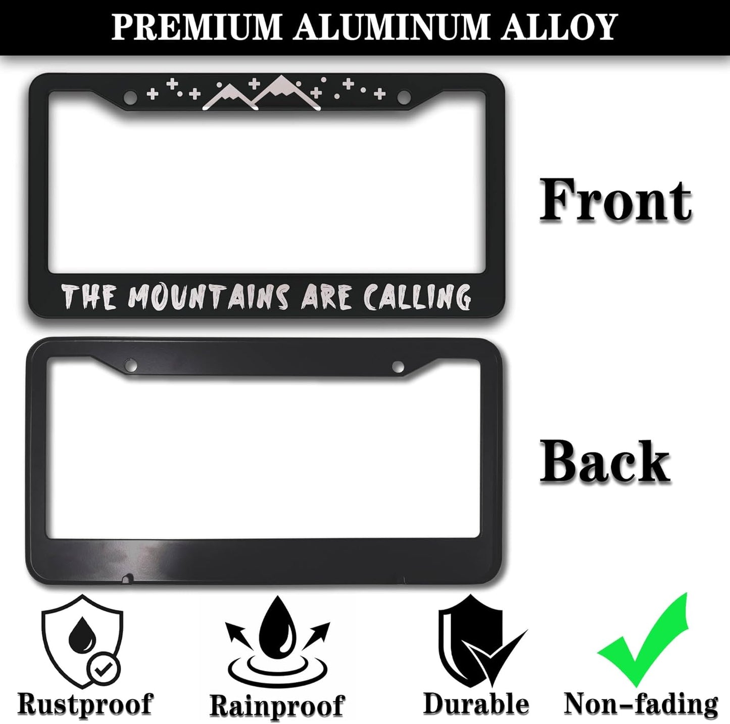 Plate Cover for Car Black and White License Plate Frames The Mountains are Calling Aluminum Metal Car Accessory 2 Pack with Screw Covers Set