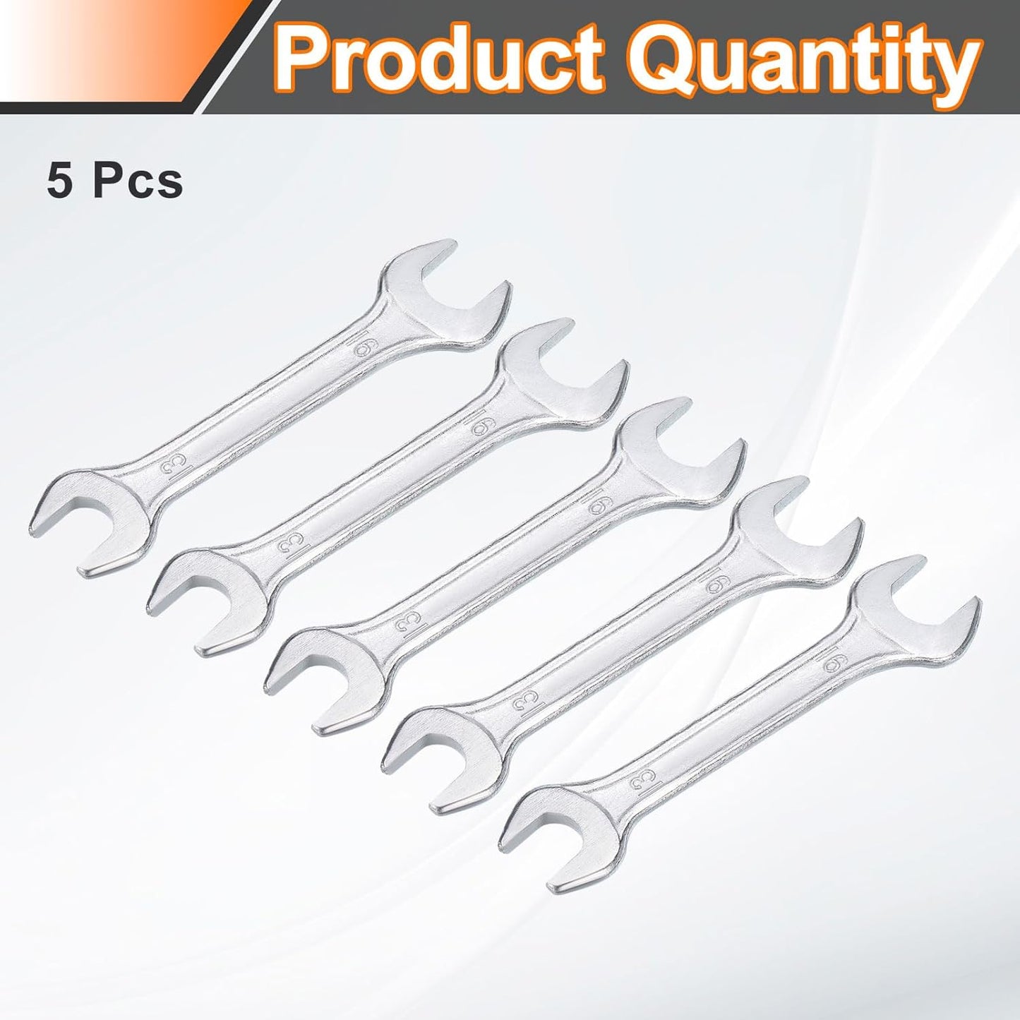 HARFINGTON 5pcs Double Open End Wrench 13mm x 16mm Metric 15 Degree Offset Angle Small Flat Head Wrench Galvanizing Open Ended Spanner for Automotive Repair Furniture Assembly