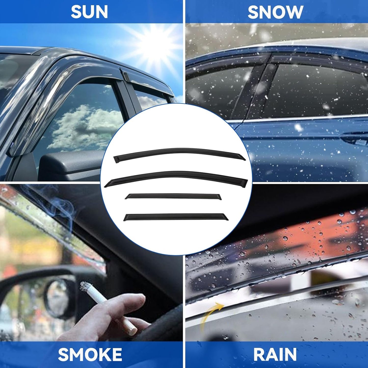 4pcs Front+Rear Smoke Tint Sun/Rain Guard Outside Mount Tape-On Vent Window Visors Compatible with 10-17 Terrain