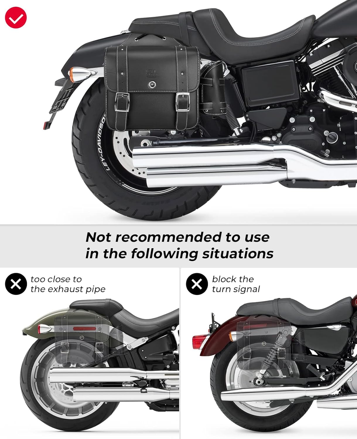 KEMIMOTO Motorcycle Saddlebags Throw Over Saddle bags 20L Faux Leather Side Luggage Bags with cup holder for Sportster Softail Dyna Rebel Shadow Universal Black