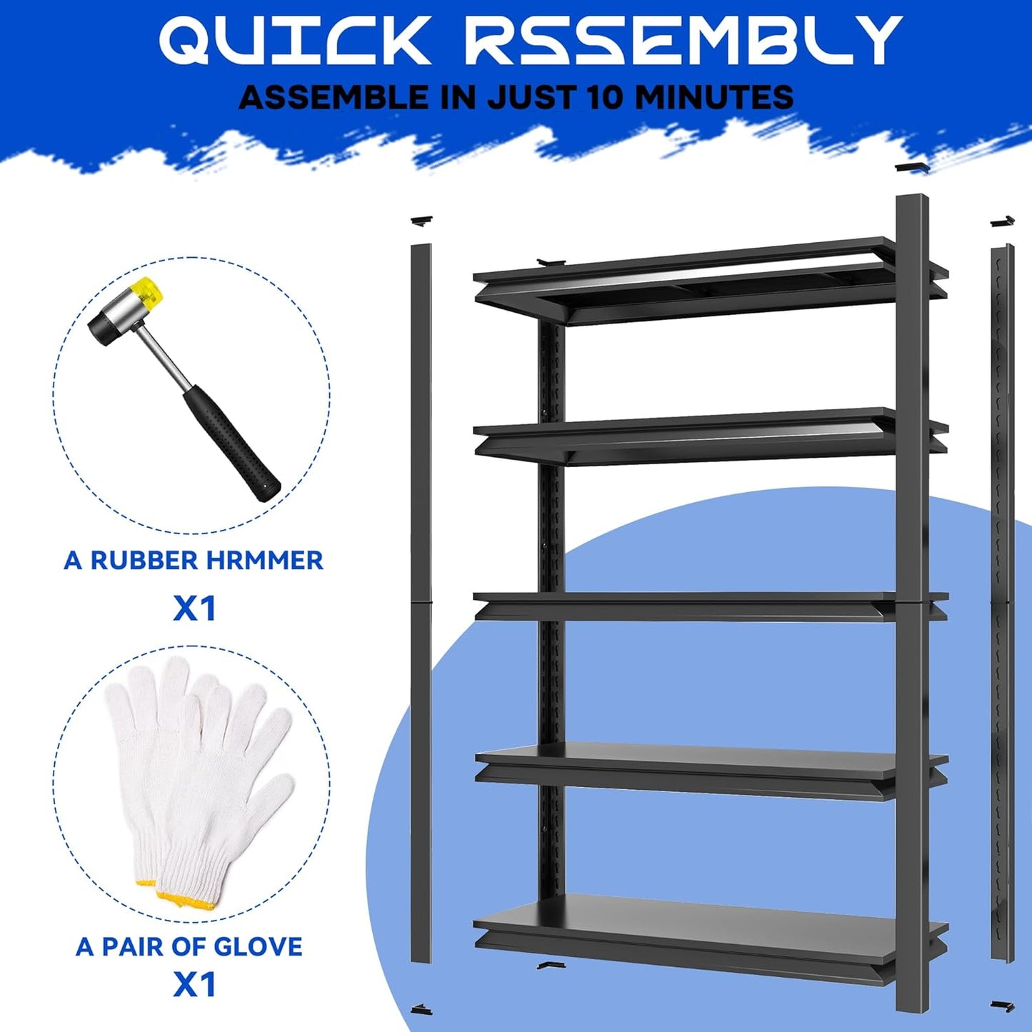 71.2"H Garage Shelving Heavy Duty Rack, 3000 LBS Extra Large Capacity 5 Tier Adjustable Storage Shelves, Metal Industrial Shelf Units for Garage, Basement and Warehouse, 71.2"H×31.5"W×13.8"D, Black