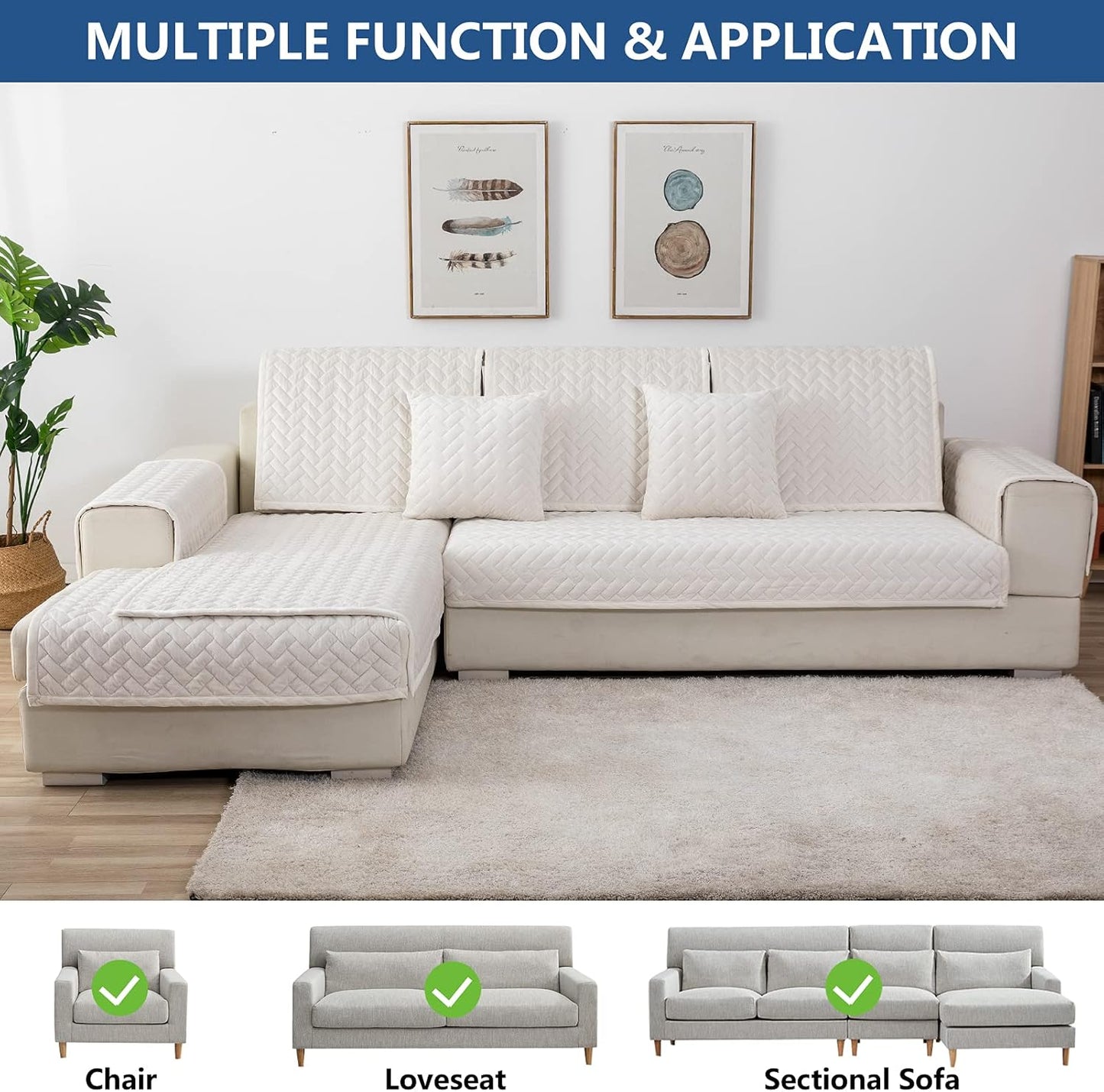 Eismodra Armrest Covers,Couch Cover,Sofa Cover,Backrest Covers,Anti-Slip Armchair Slipcovers for Dogs Cats Pet Loveseat Recliner Leather L Shaped,White 28 x 28 Inches (Only 1 Piece)