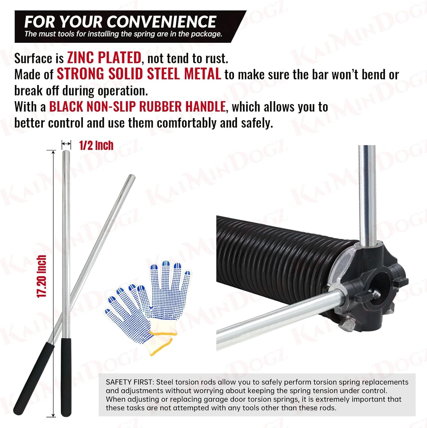 Pair of 1.75" Garage Door Torsion Springs Set with Non-Slip Winding Bars&Gloves, High Precision Electrophoresis Oil-Free Black Coated for Replacement, MIN 16,000 Cycles (0.250 x 1.75"x 35")