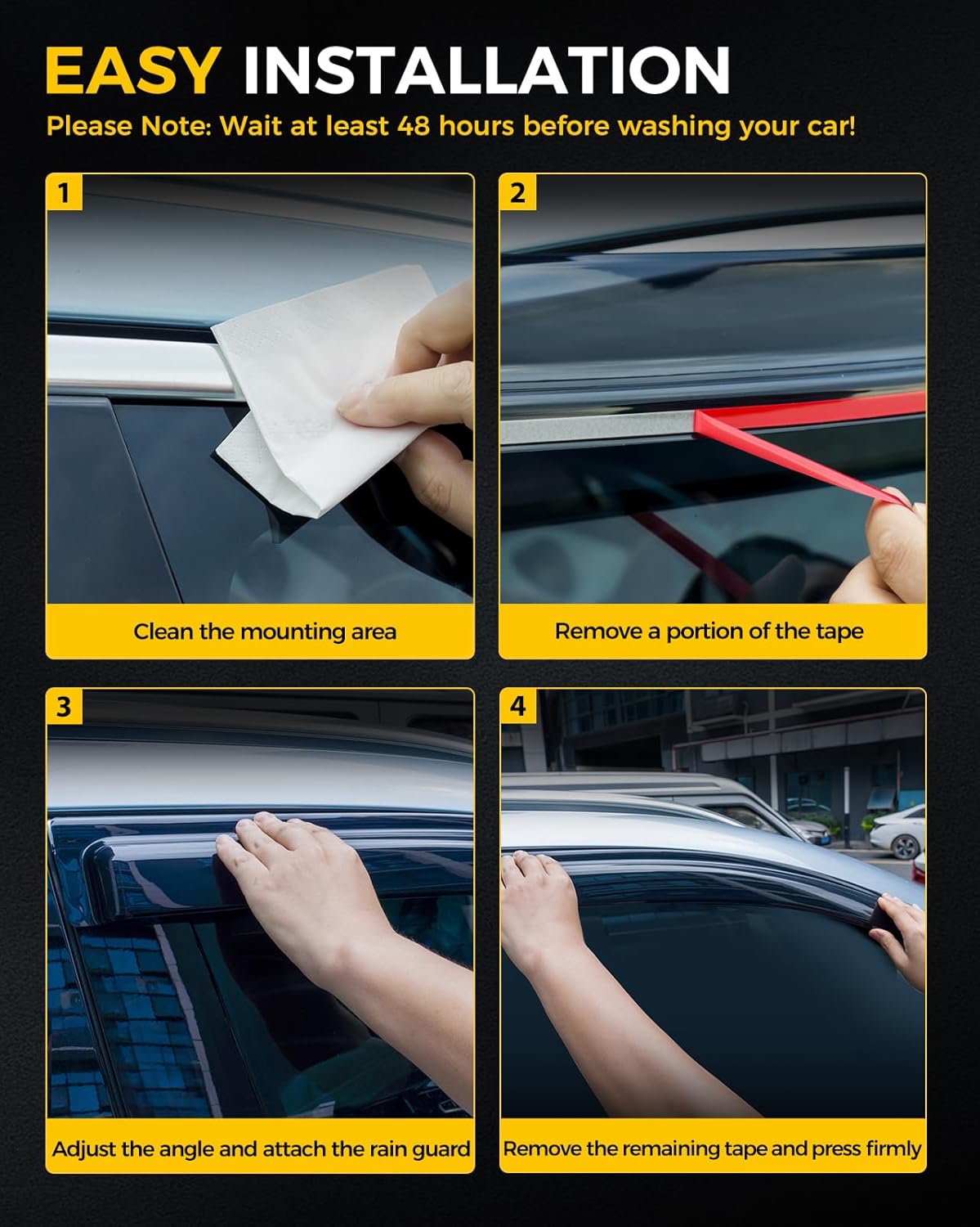 Rain Guards for Car Windows, Tape-On Window Visors Rain Guards Fit for 2014-2019 Toyota Highlander, Window Deflectors, Vent Visors for Toyota Car Accessories, 4 Pieces