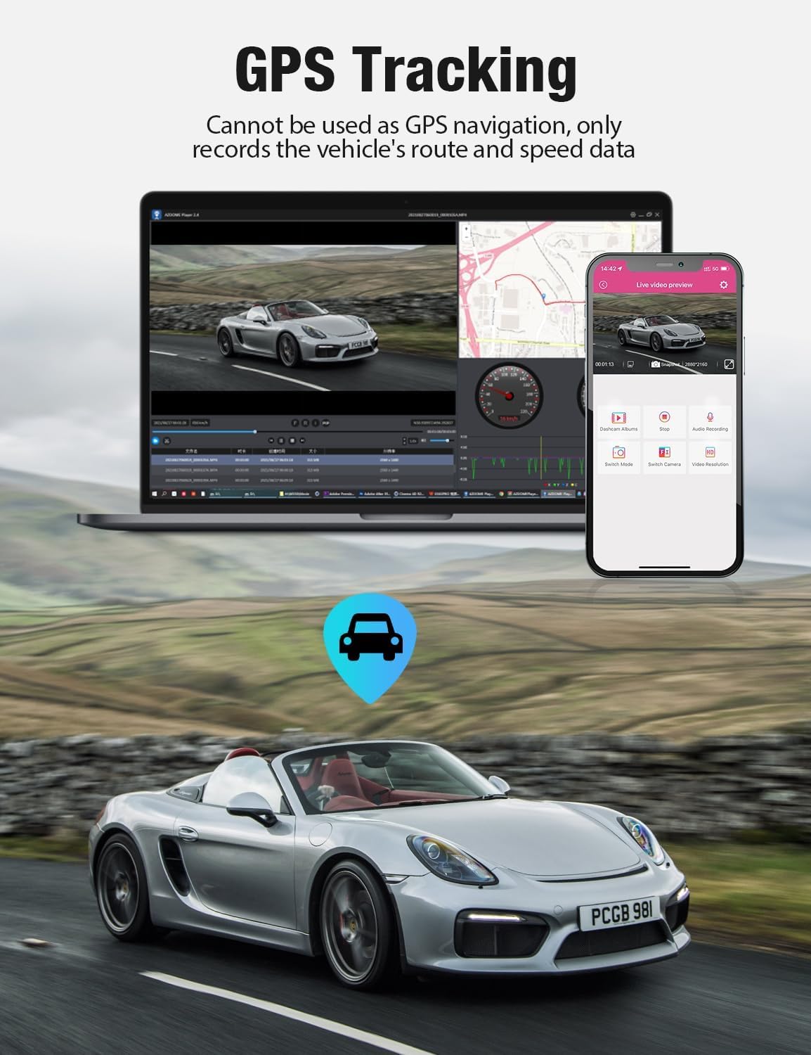 OMBAR Dash Cam 5G WiFi GPS, 3 Channel Dash Cam Front and Rear Inside 2K+1080P+1080P, 3.18" LCD Screen, 64GB Card Included, Dual Dash Camera for Cars 4K/2K/1080P+1080 P IR Night Vision, WDR, G-Sensor