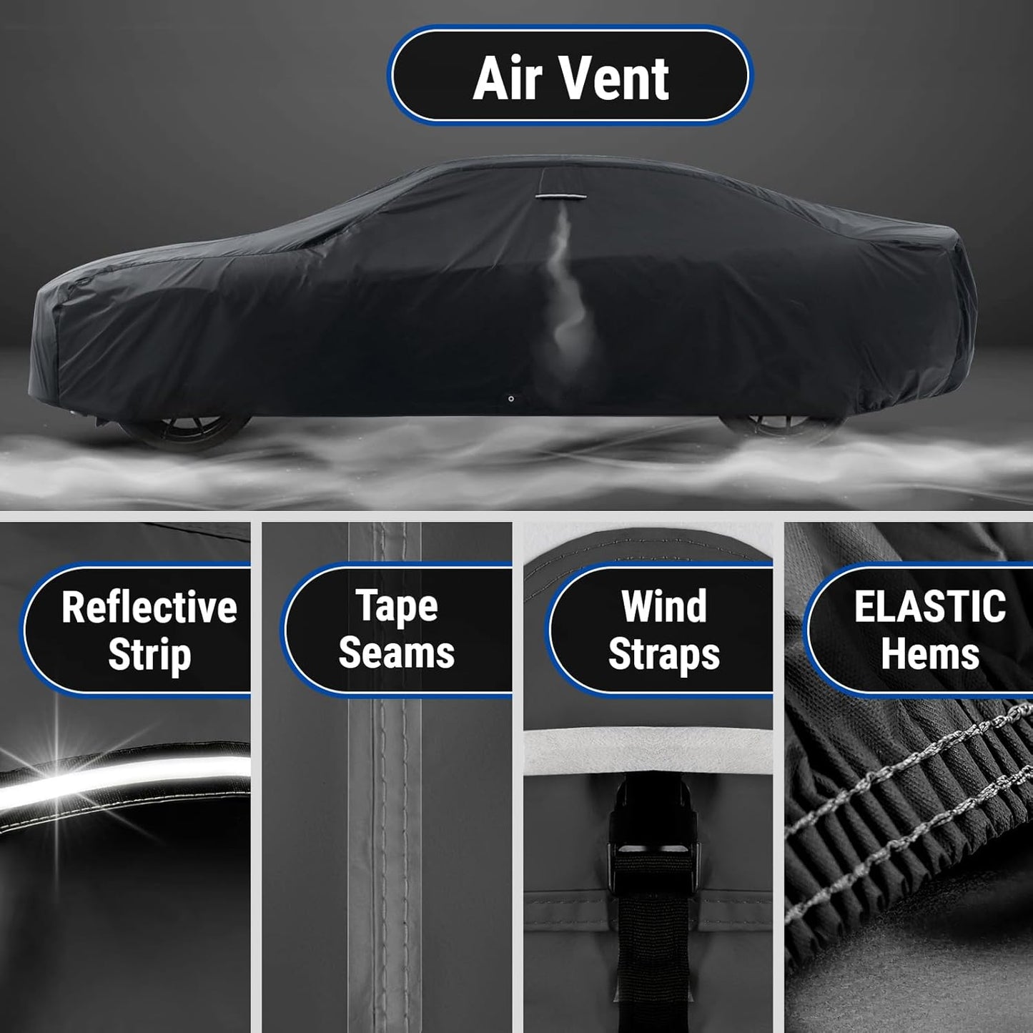 iCarCover Custom Car Cover for Pontiac Bonneville (1954-1958) Waterproof All-Weather Rain Snow UV Sun Protector Full Exterior Indoor Outdoor Car Cover (Stripe - Black/Gray)