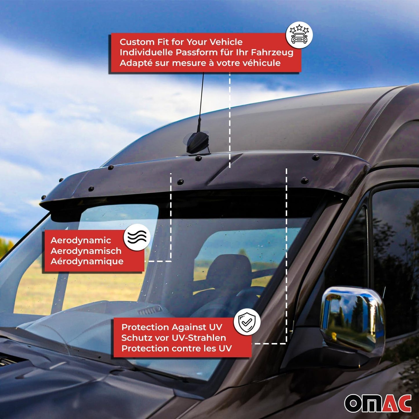 OMAC Front Windshield Sun Visor Protector for Mercedes Metris 2016-2024 Acrylic Smoke