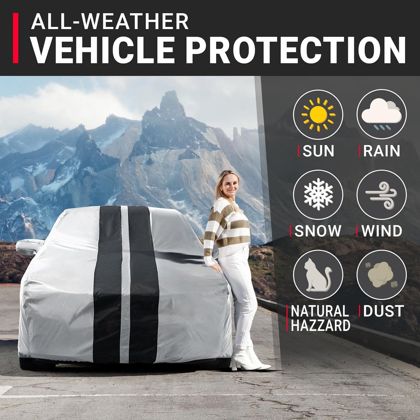 iCarCover Custom Car Cover for Buick Century Wagon (1984-1996) Waterproof All-Weather Rain Snow UV Sun Protector Full Exterior Indoor Outdoor Car Cover (Stripe - Gray/Black)