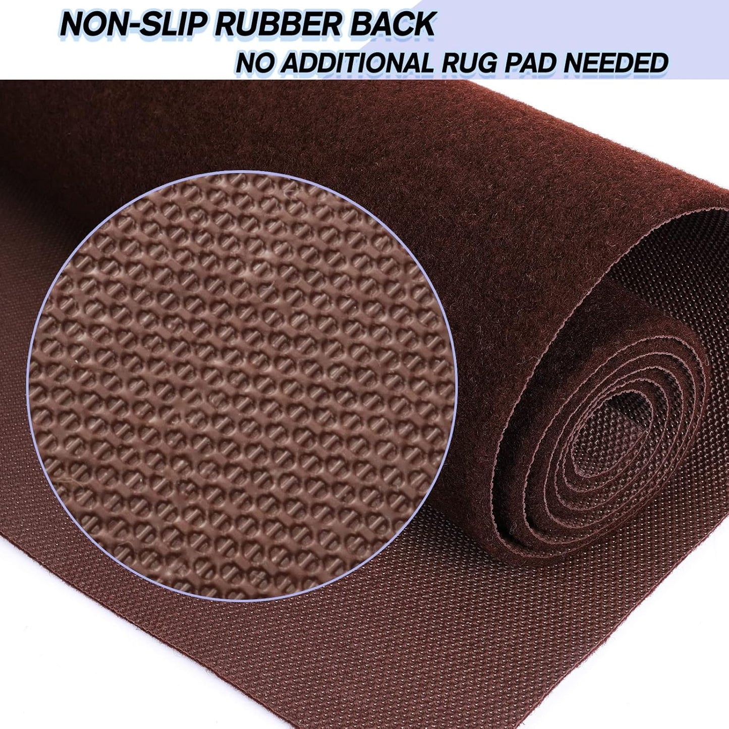 Custom Size Backed Non-Slip Area Rugs Runner, Easy Clean, Waterproof Runner Rugs for Hallway Entryway, Kitchen, Laundry, 3FT x 51FT, Brown