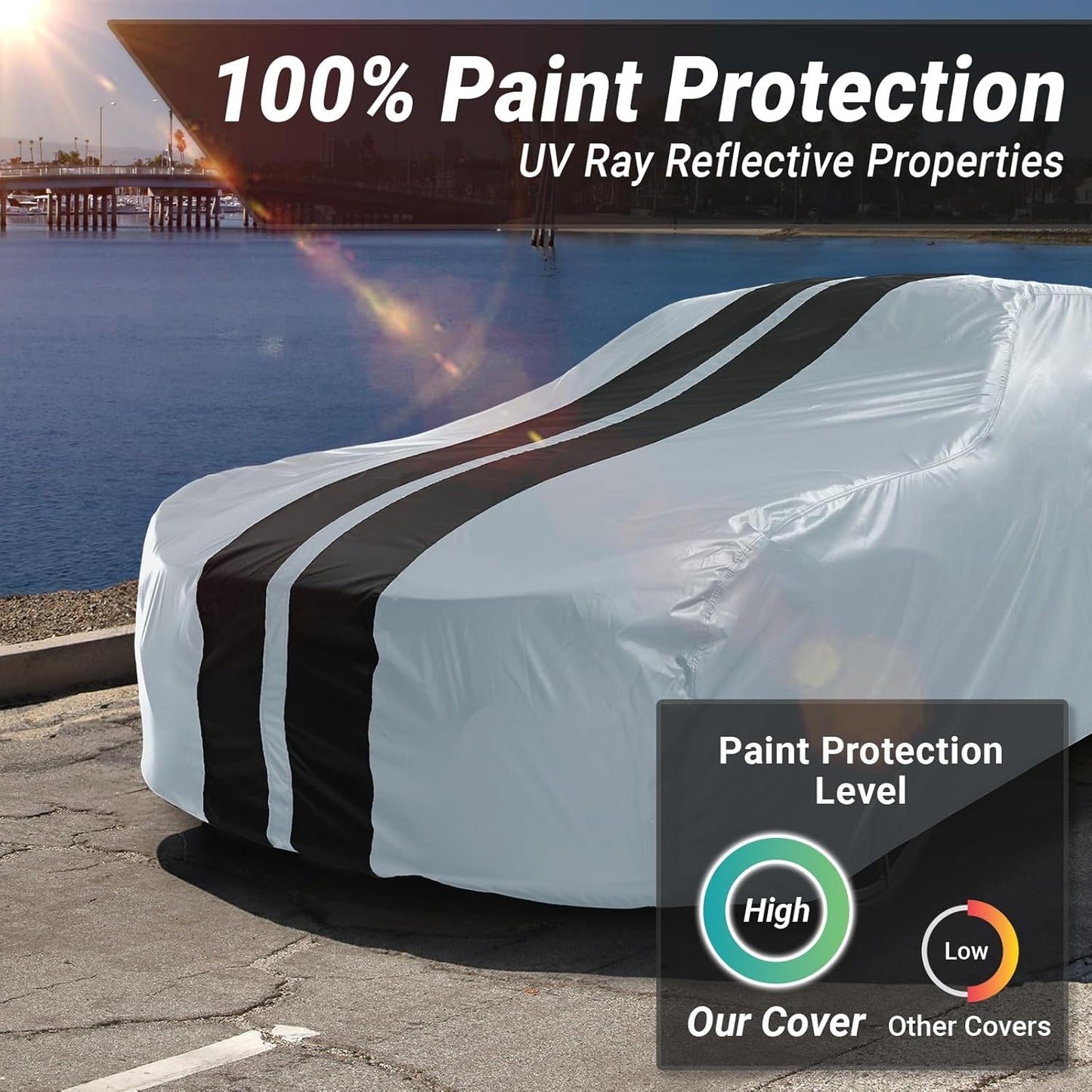 iCarCover Custom Car Cover for Chevy Biscayne (1958-1972) Waterproof All Weather Rain Snow UV Sun Protector Full Exterior Indoor Outdoor Car Cover (Stripe - Gray/Black)