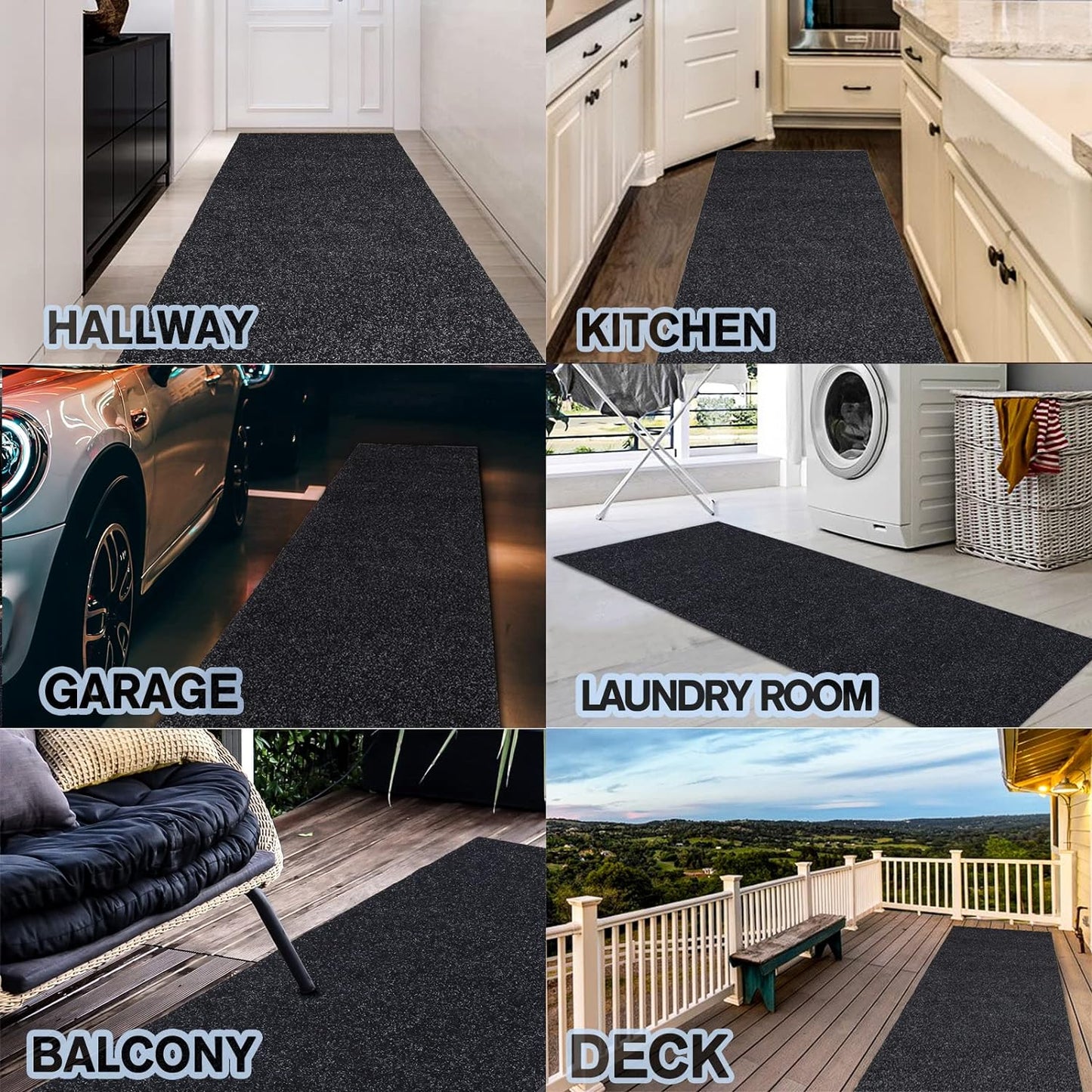Custom Size Backed Non-Slip Area Rugs Runner, Easy Clean, Waterproof Runner Rugs for Hallway Entryway, Kitchen, Laundry, 2FT x 55FT, Black