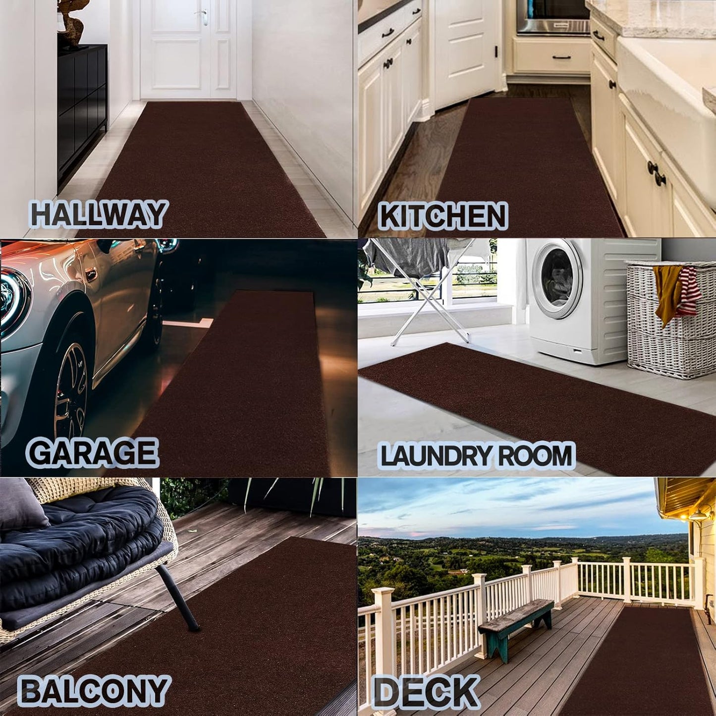 Custom Size Backed Non-Slip Area Rugs Runner, Easy Clean, Waterproof Runner Rugs for Hallway Entryway, Kitchen, Laundry, 2FT x 52FT, Brown