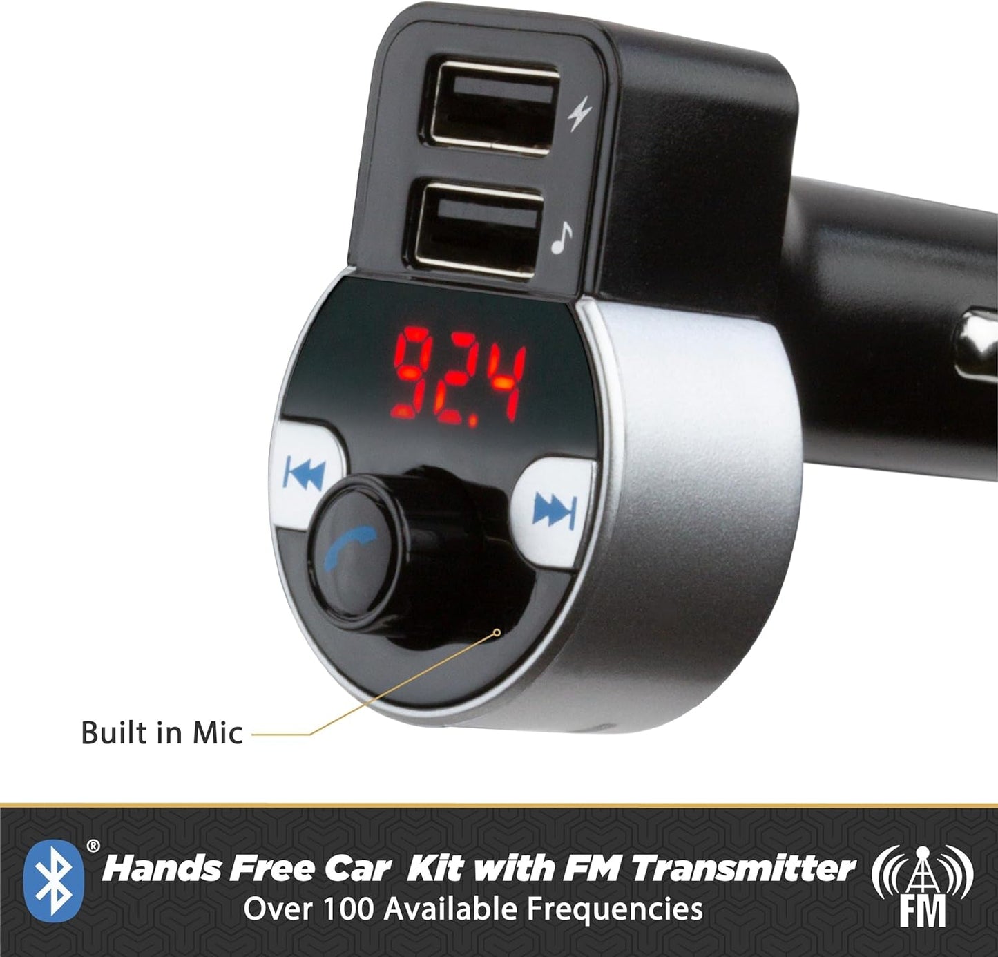 Scosche SBTFM4-XCES0 Select Bluetooth 5.0 FM Transmitter w/ Dual USB Charger Ports, & Digital LED Display, Wireless Radio Bluetooth Audio Adapter, Hands-Free Car Kit for Phone Calls & MP3 Music Player