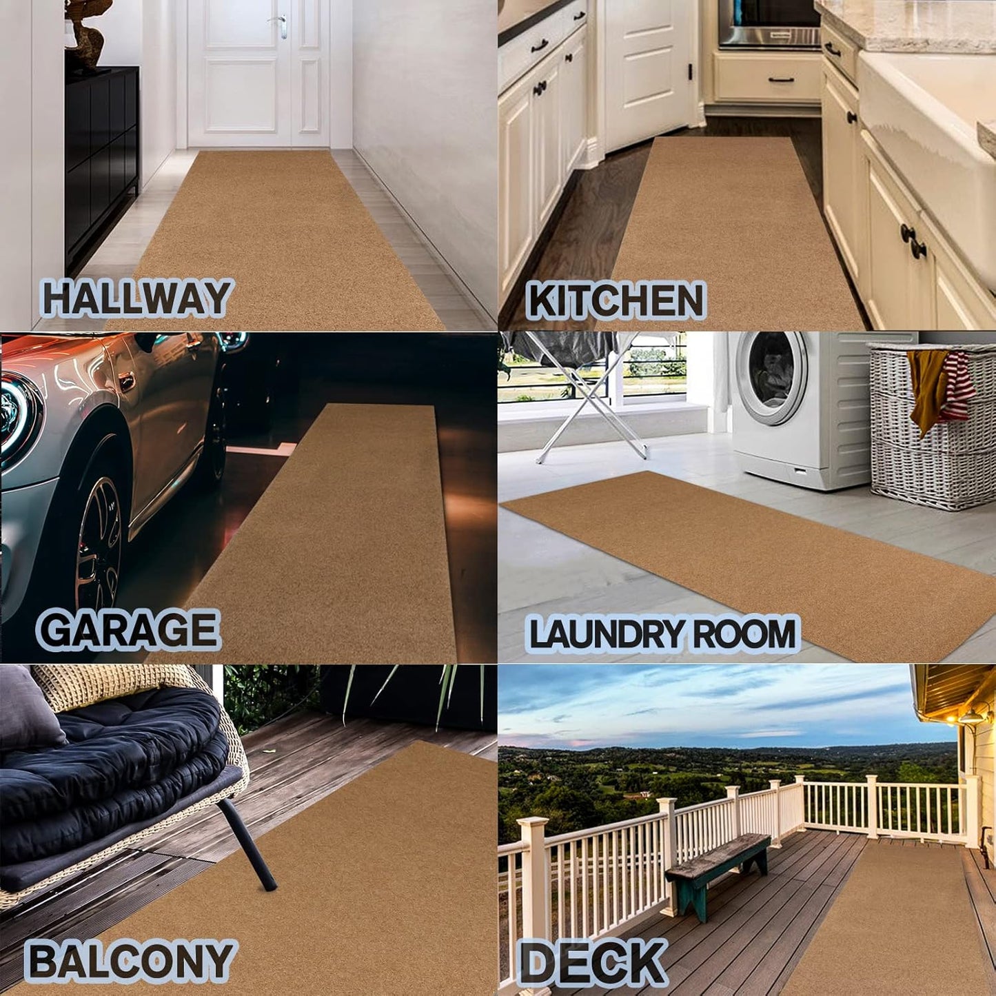 Custom Size Backed Non-Slip Area Rugs Runner, Easy Clean, Waterproof Runner Rugs for Hallway Entryway, Kitchen, Laundry, 4FT x 72FT, Beige