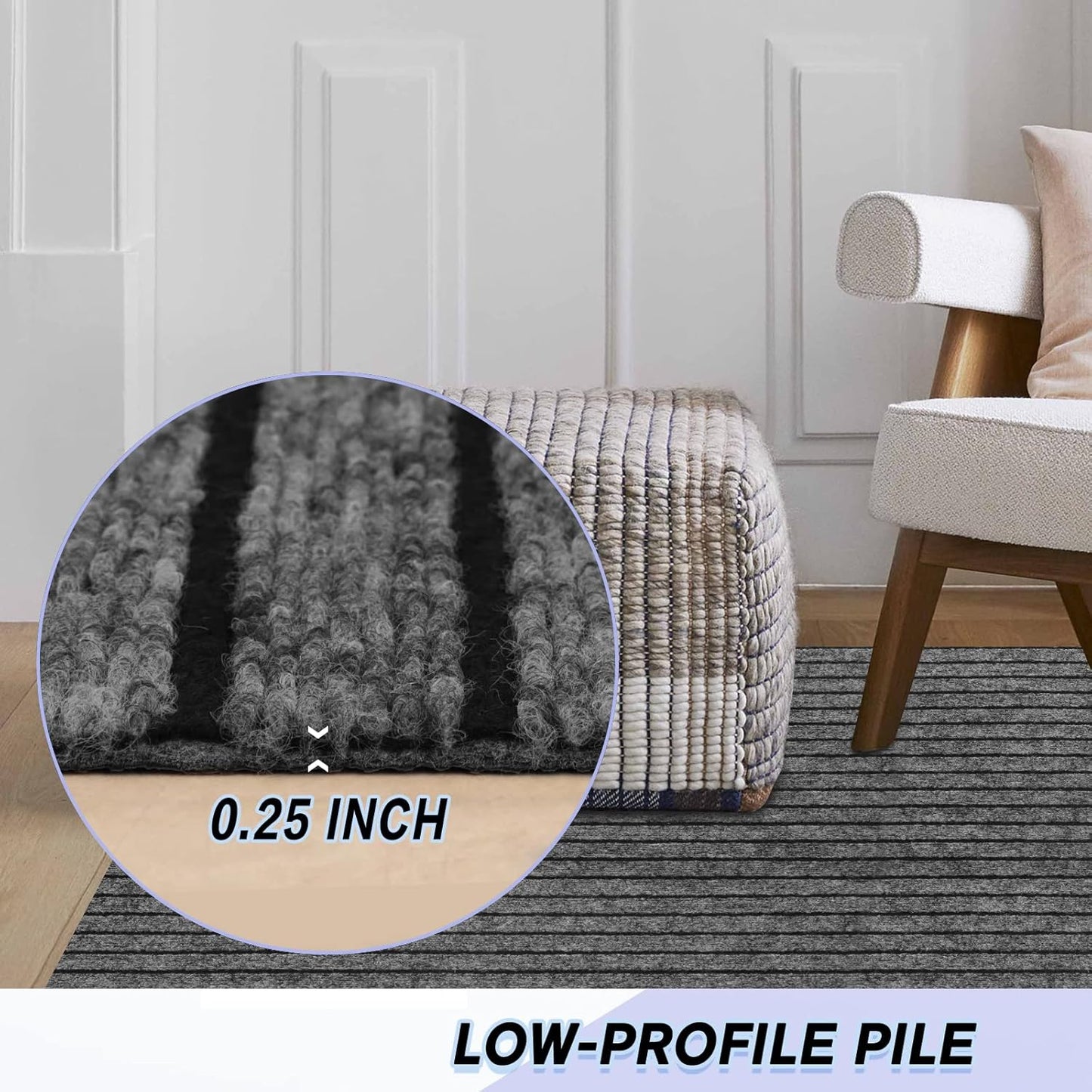 Custom Size Backed Non-Slip Area Rugs Runner, Easy Clean, Waterproof Runner Rugs for Hallway Entryway, Kitchen, Laundry, 2FT x 59FT, Gray Stripe