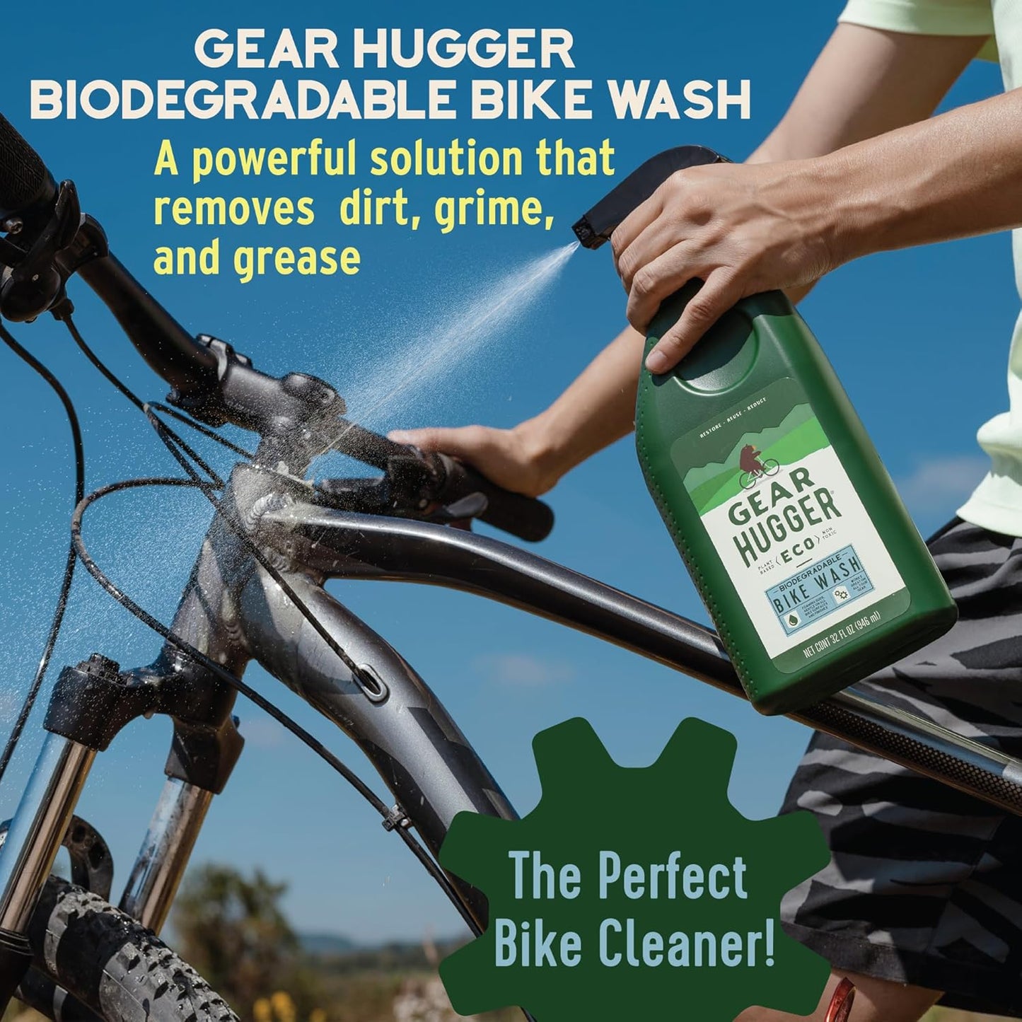 Bike Wash Spray (32 oz, Pack of 1) – Eco-Friendly Cleaner Spray, Wash Soap with Natural Saponins & Eucalyptus – Safe for All Bikes, Anti Corrosion Spray