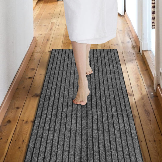 Custom Size Backed Non-Slip Area Rugs Runner, Easy Clean, Waterproof Runner Rugs for Hallway Entryway, Kitchen, Laundry, 2FT x 45FT, Gray Stripe