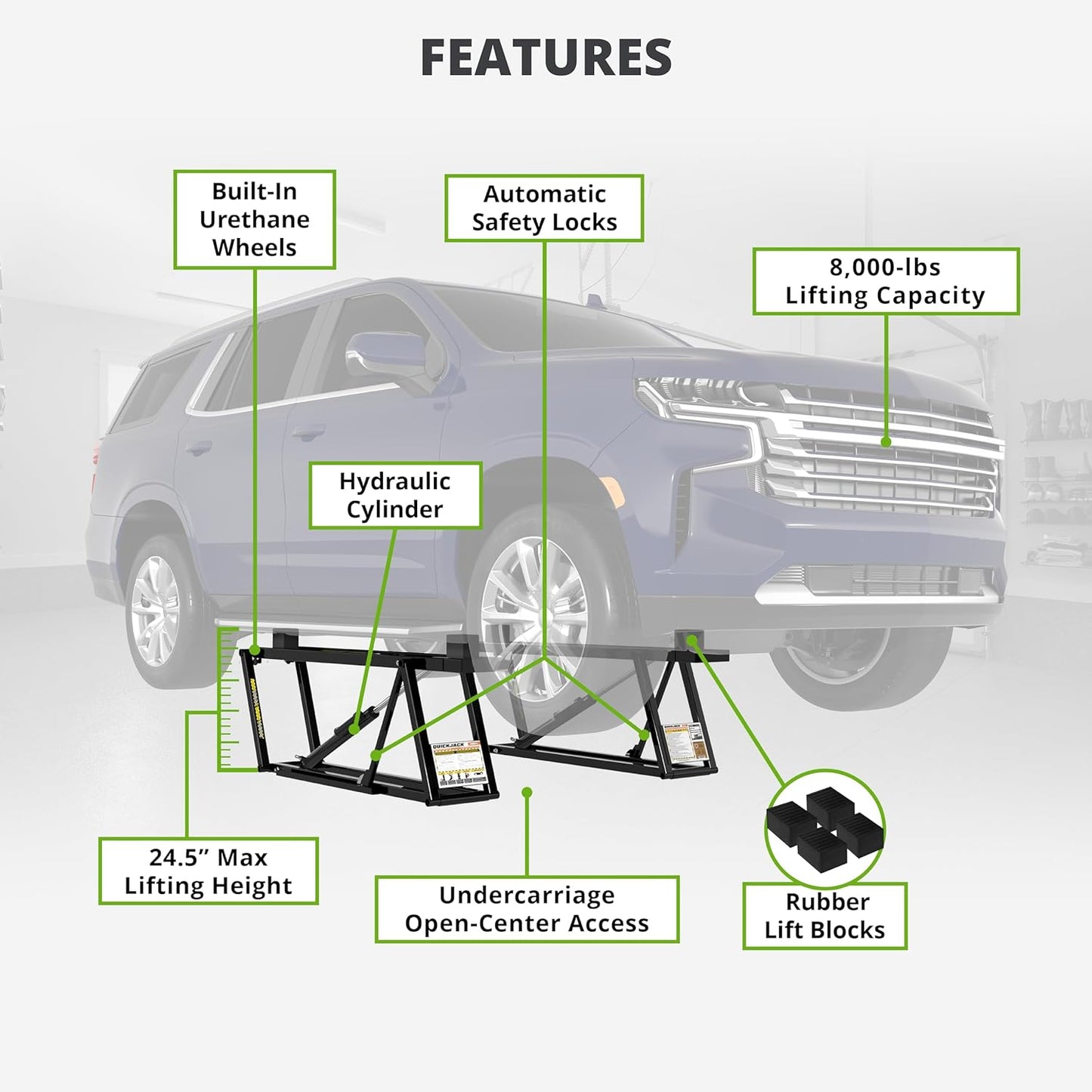 QuickJack 8000TL Portable Car Lift with 8,000lb Capacity, with 110V Power Unit, Safe & Portable Design Garage Lift for Home, Garage, Shop, or Mechanic Auto Repair