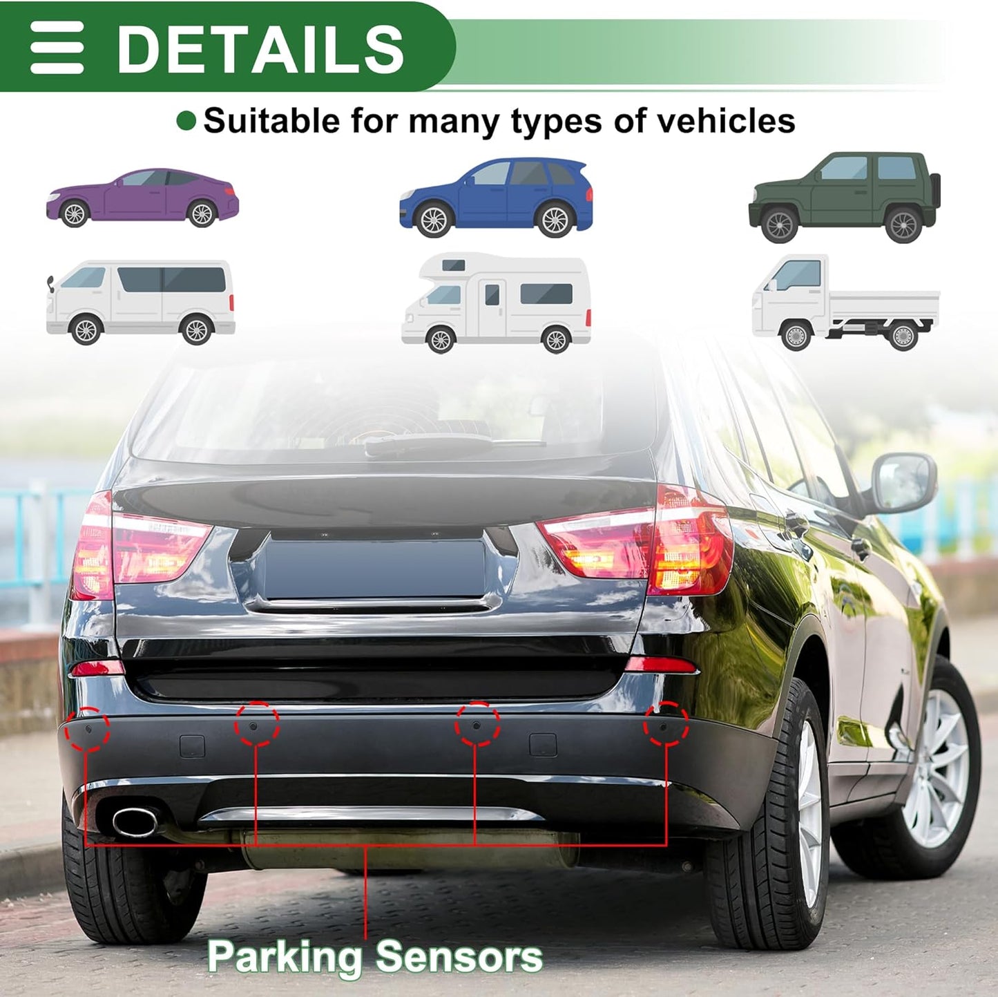 Motoforti Universal Car Auto Vehicle Reverse Backup Radar System Reverse Parking Sensors Alarm Buzzer Reminder Distance Detection Gray 2 Pcs Parking Sensors