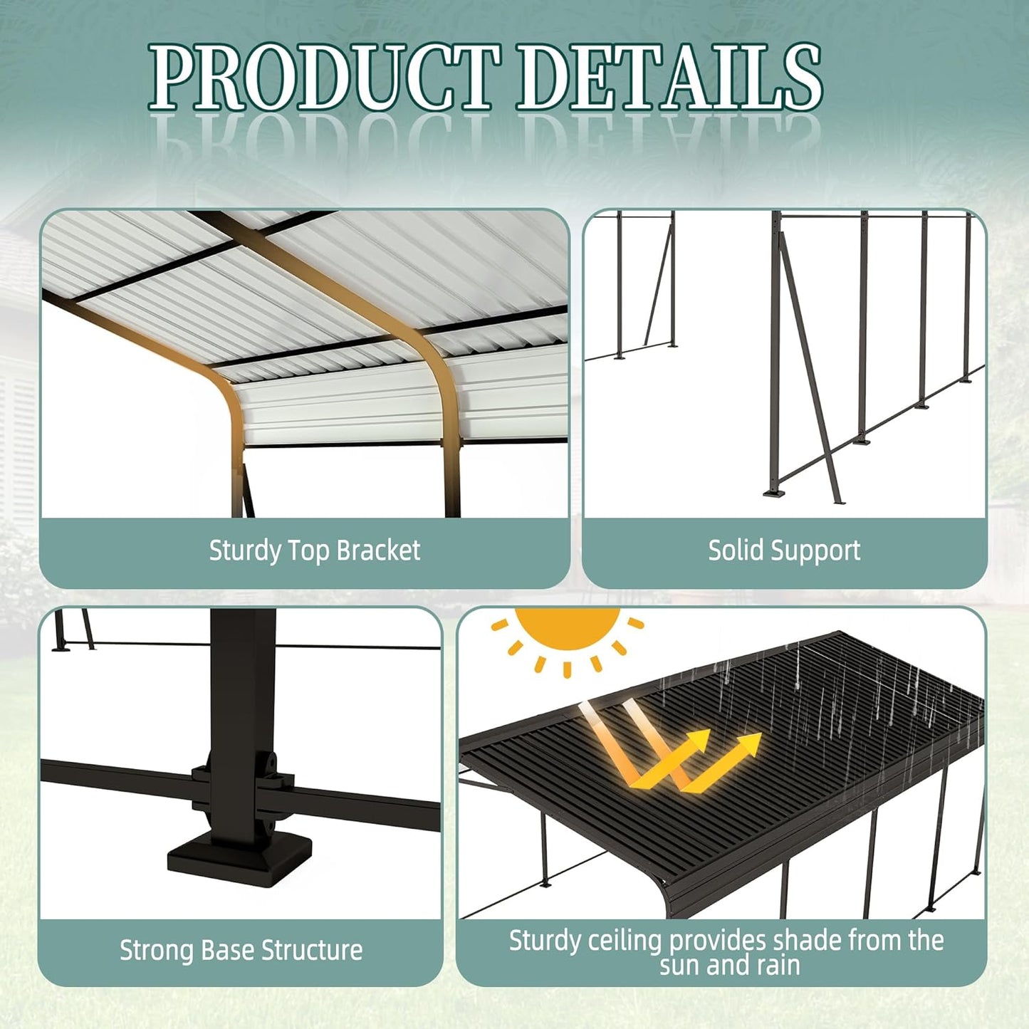 12x20 FT Metal Carport, Heavy Duty Car Port Canopy with Galvanized Steel Roof & Frame, Large Metal Carport Kit, Steel Car Shelter, Outdoor Car Garage for Car, Boat, Truck, Dark Gray