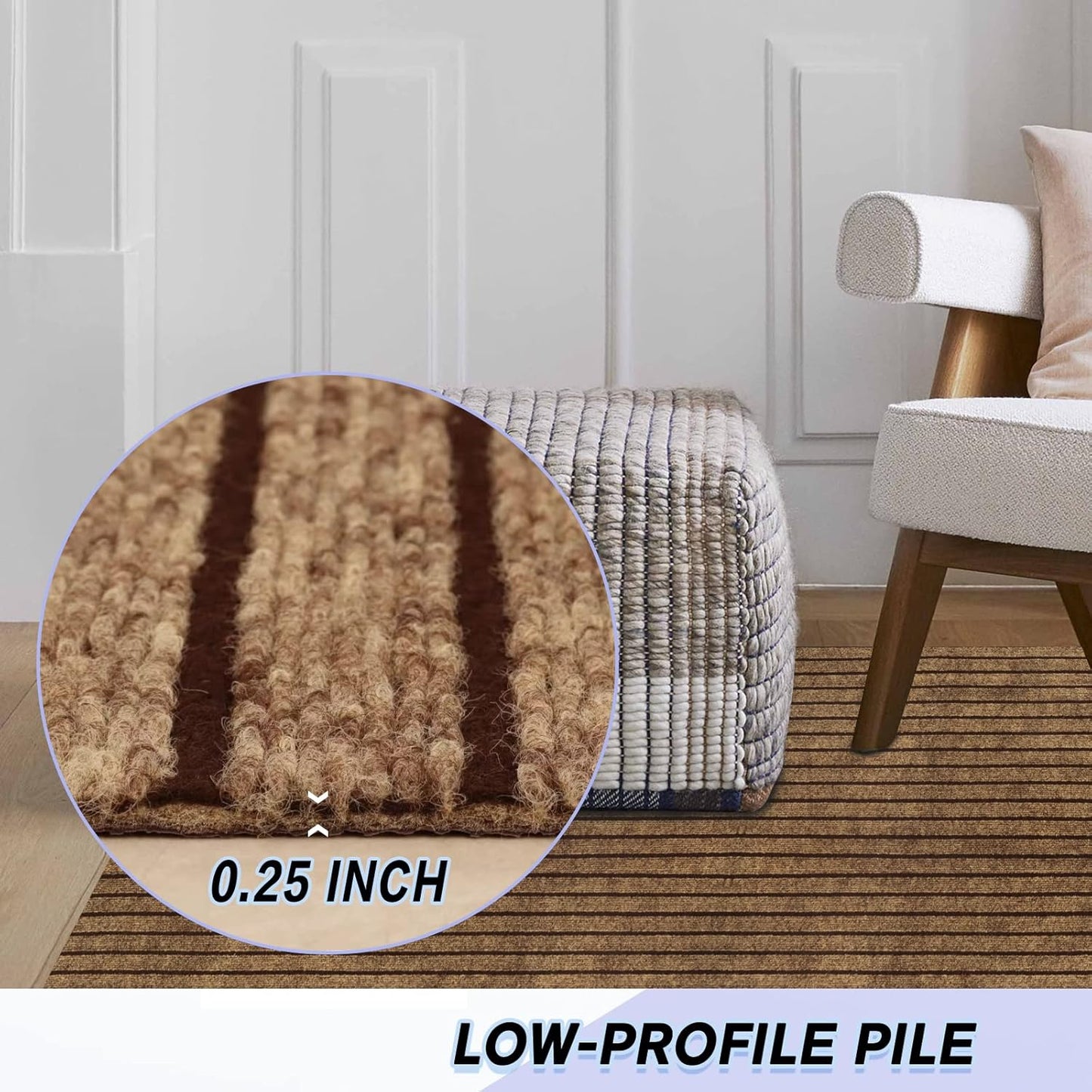 Custom Size Backed Non-Slip Area Rugs Runner, Easy Clean, Waterproof Runner Rugs for Hallway Entryway, Kitchen, Laundry, 3FT x 64FT, Brown Stripe