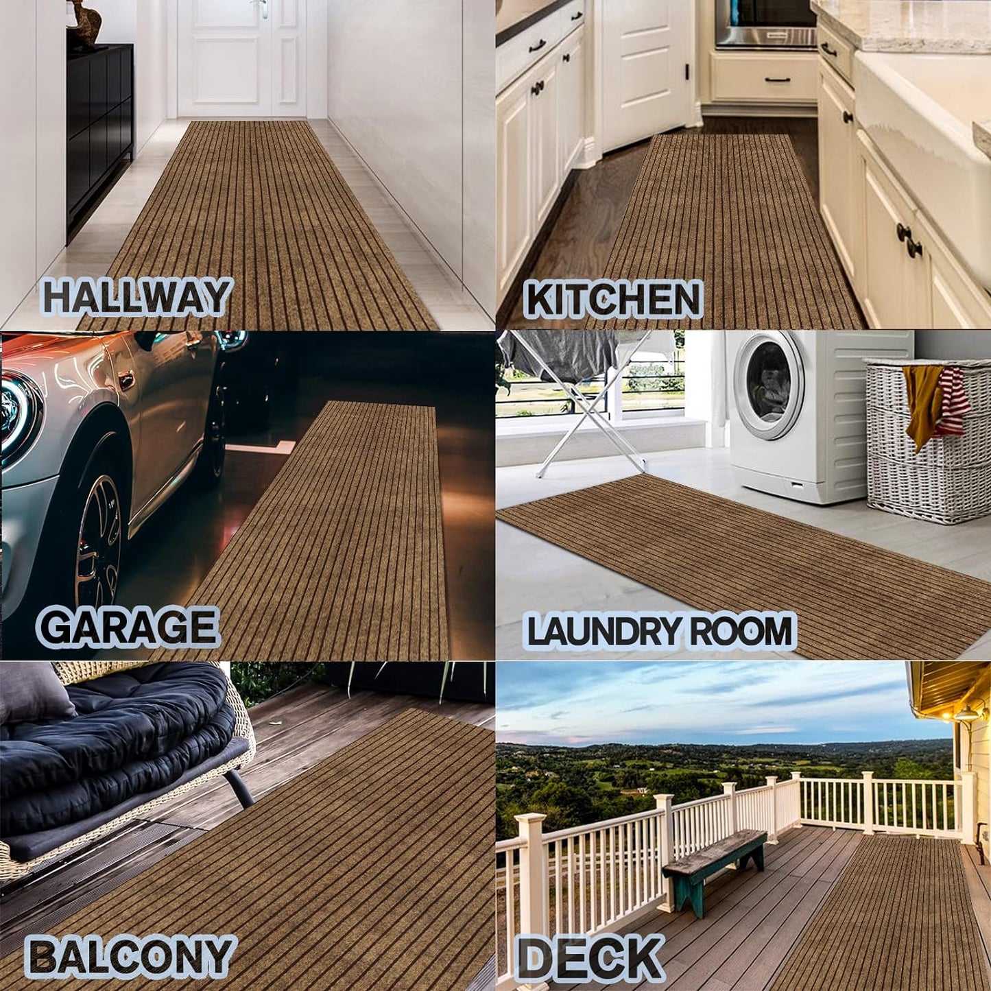 Custom Size Backed Non-Slip Area Rugs Runner, Easy Clean, Waterproof Runner Rugs for Hallway Entryway, Kitchen, Laundry, 4FT x 65FT, Brown Stripe