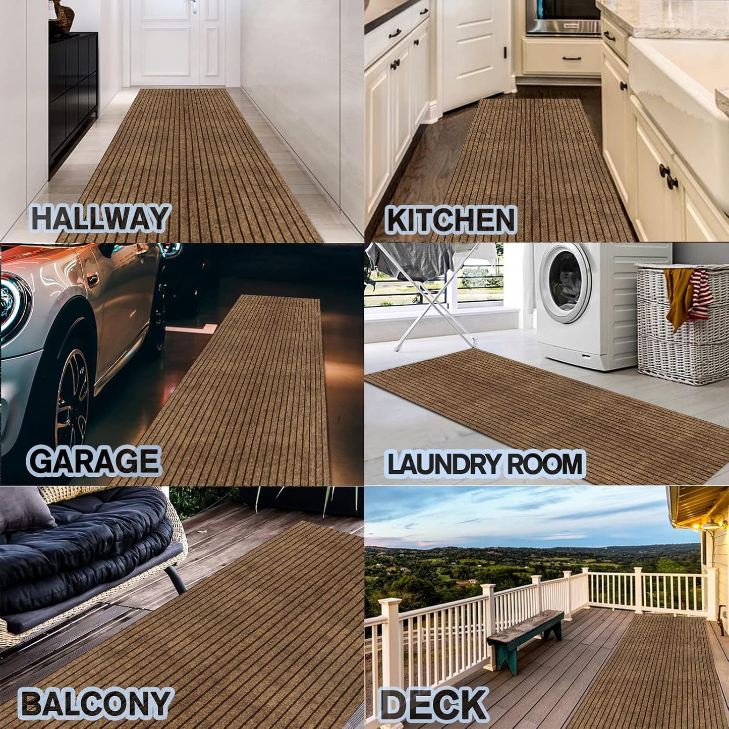 Custom Size Backed Non-Slip Area Rugs Runner, Easy Clean, Waterproof Runner Rugs for Hallway Entryway, Kitchen, Laundry, 4FT x 79FT, Brown Stripe